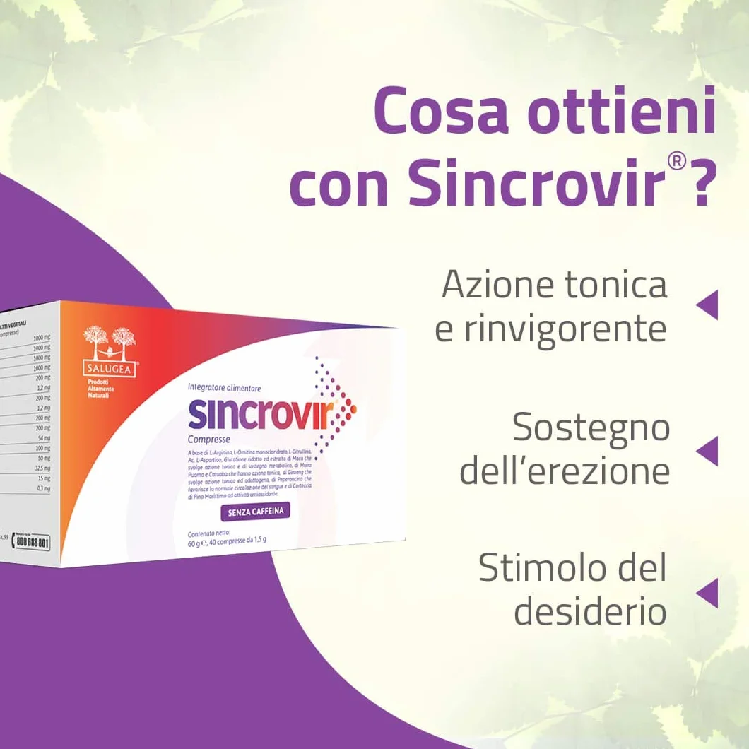 SINCROVIR Salugea Integratore sessuale uomo per erezione, libido, performance, 40 compresse
