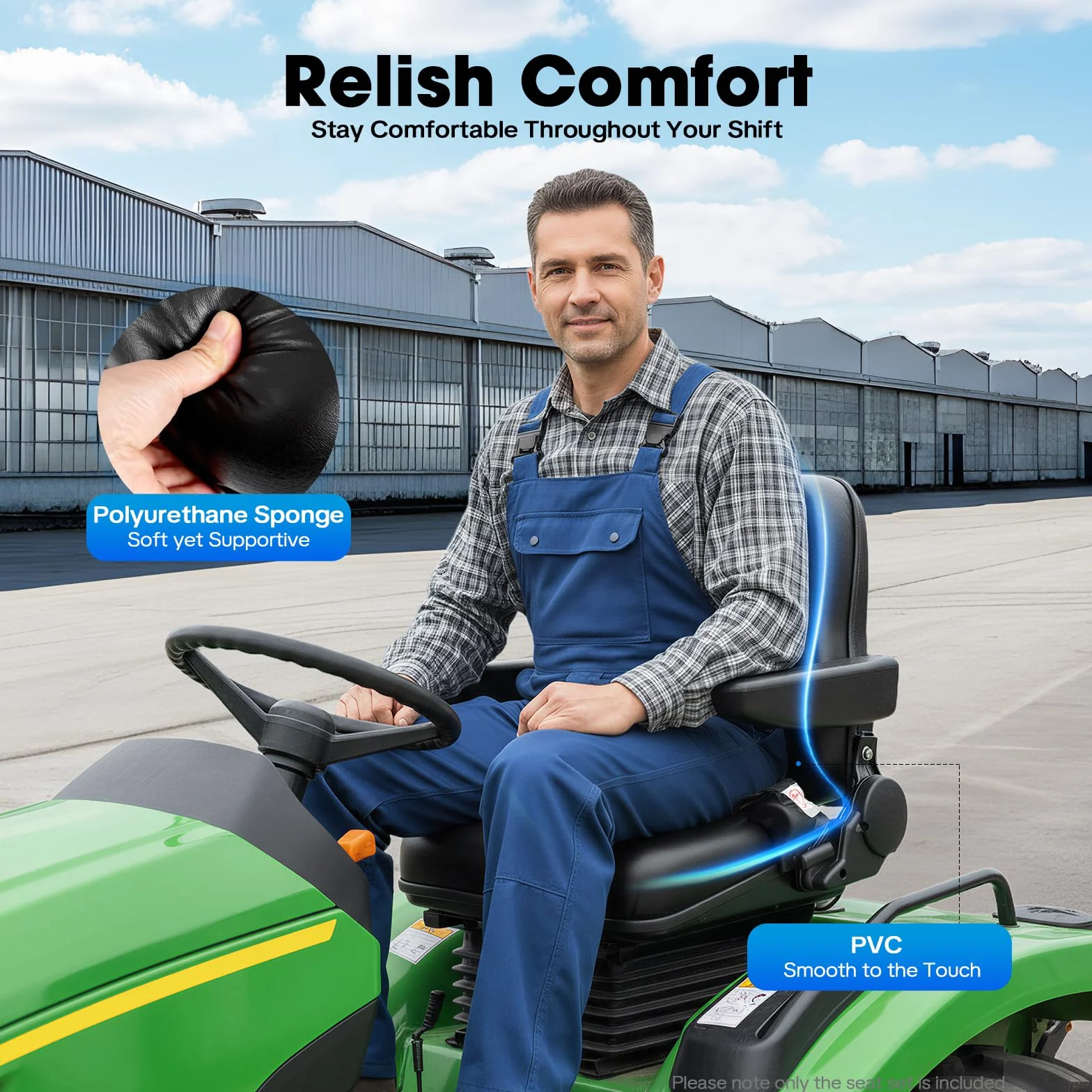 Sedile universale per trattore con bracciolo, sedile di traino regolabile a 35-180°, cintura di sicurezza, sedile ergonomico per trattore, carrello elevatore, ATV ed escavatore