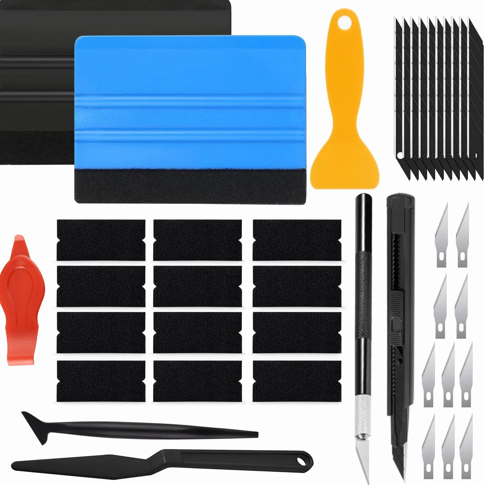 40pcs Kit di Attrezzi di Installazione di Pellicole per Vetri per Auto con spatola in Feltro Coltelli Multiuso Kit di Avvolgimento in Vinile per Installazione Pellicola per Vetri Auto Cellulare DIY