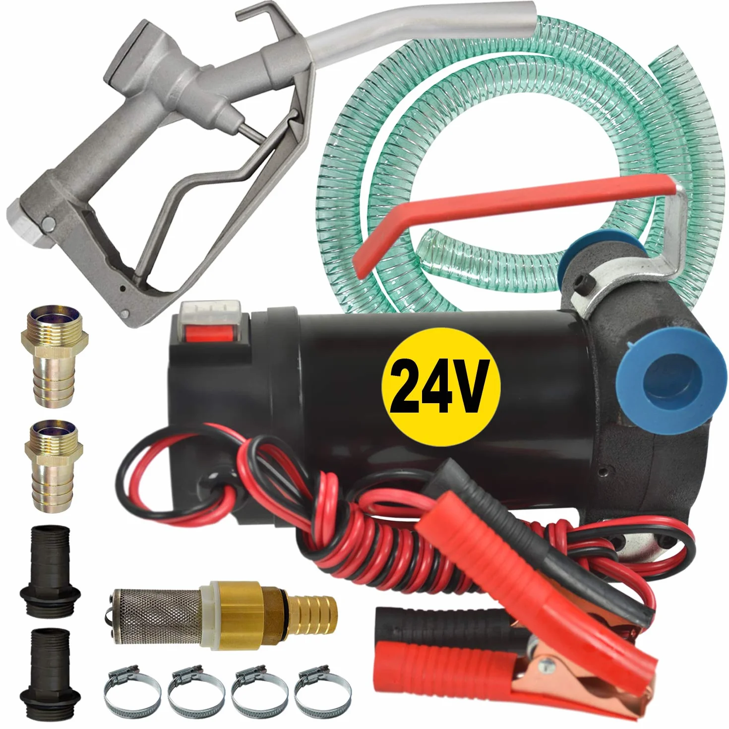 Pompa diesel autoadescante e pompa per olio di vapore, biodiesel Diesel Star 160-2, pompa elettrica a botte con attacco 24 V, set tubo flessibile da 6 m, ugello in alluminio, valvola di non ritorno in