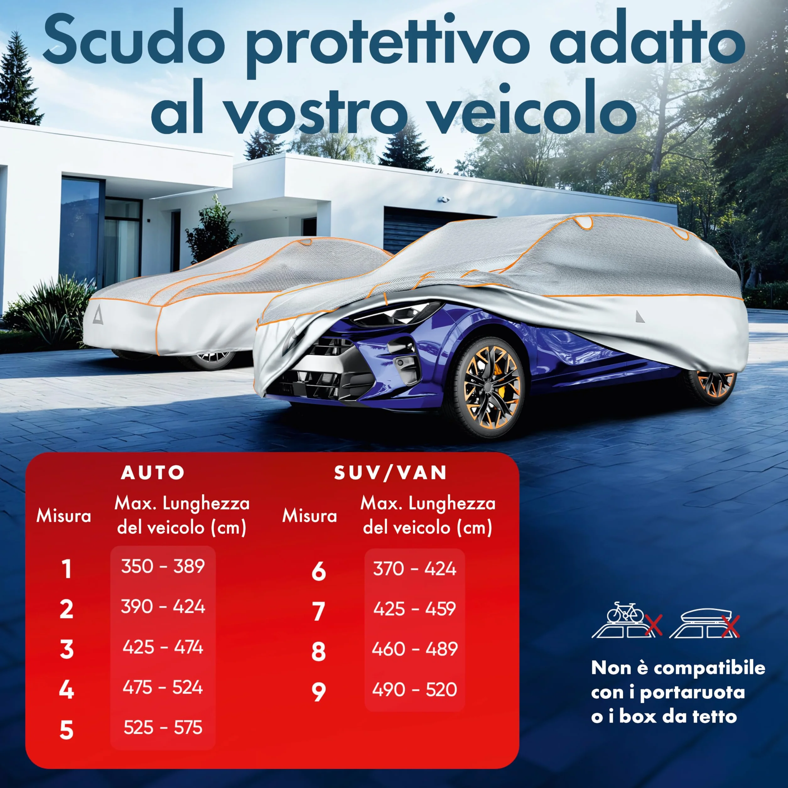 Walser Premium Telo Antipioggia per Auto, Copertura EPE Sun Protect con Protezione UV, Copri Veicolo Impermeabile 100%, Telone Garage Antigrandine Antipolvere Traspirante Esterno