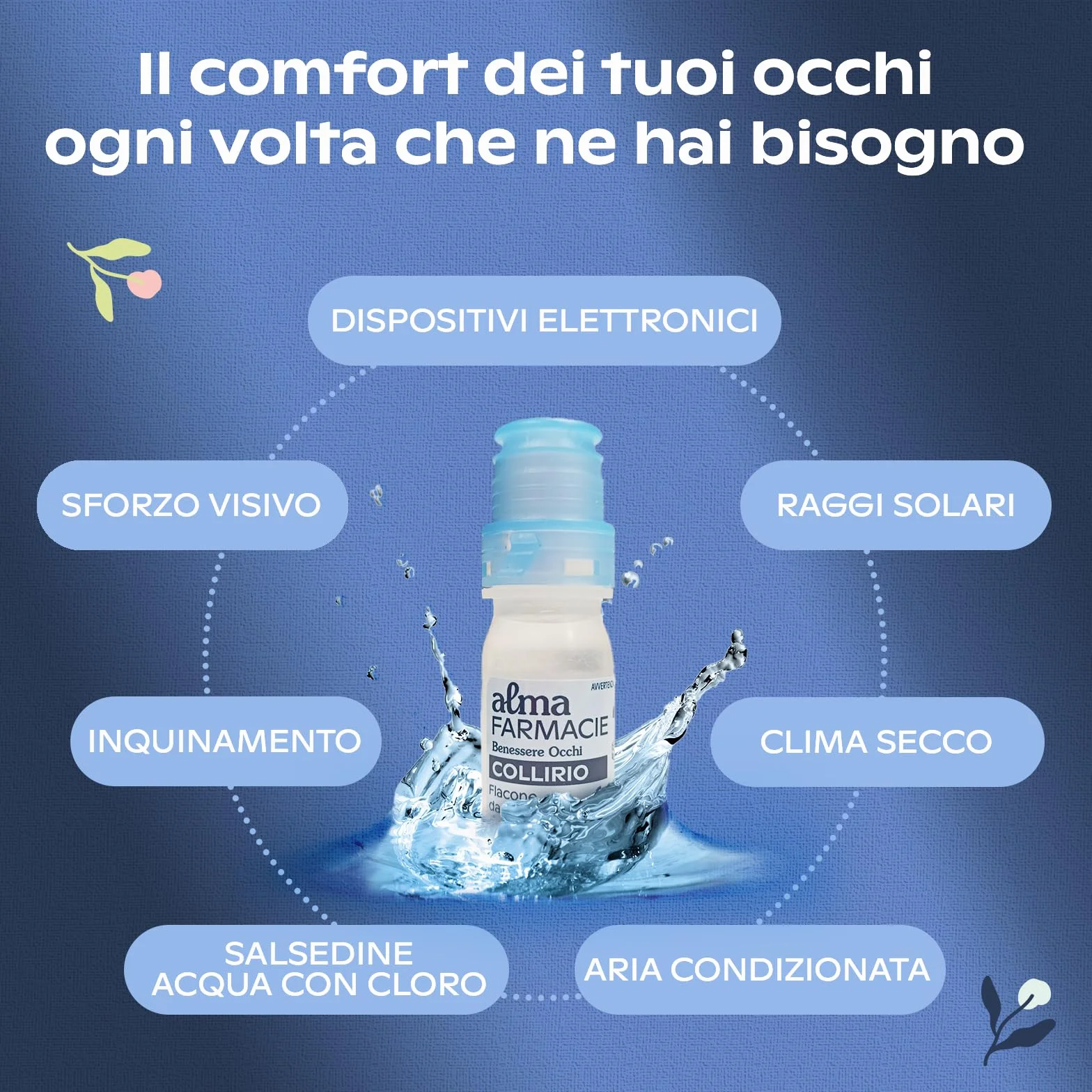 Collirio Alma Farmacie con Acido Ialuronico e Glicerina, Camomilla, Amamelide, Euphrasia, Mirtillo, Flacone 10 ml