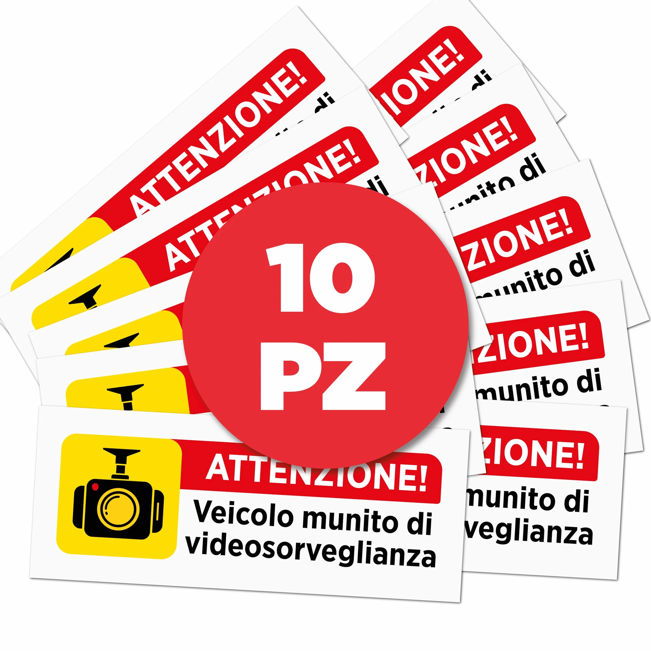 Adesivi Avvertimento DASHCAM a Bordo 10 pz 5x2 cm Segnalazione Videocamera Registrazione Deterrente