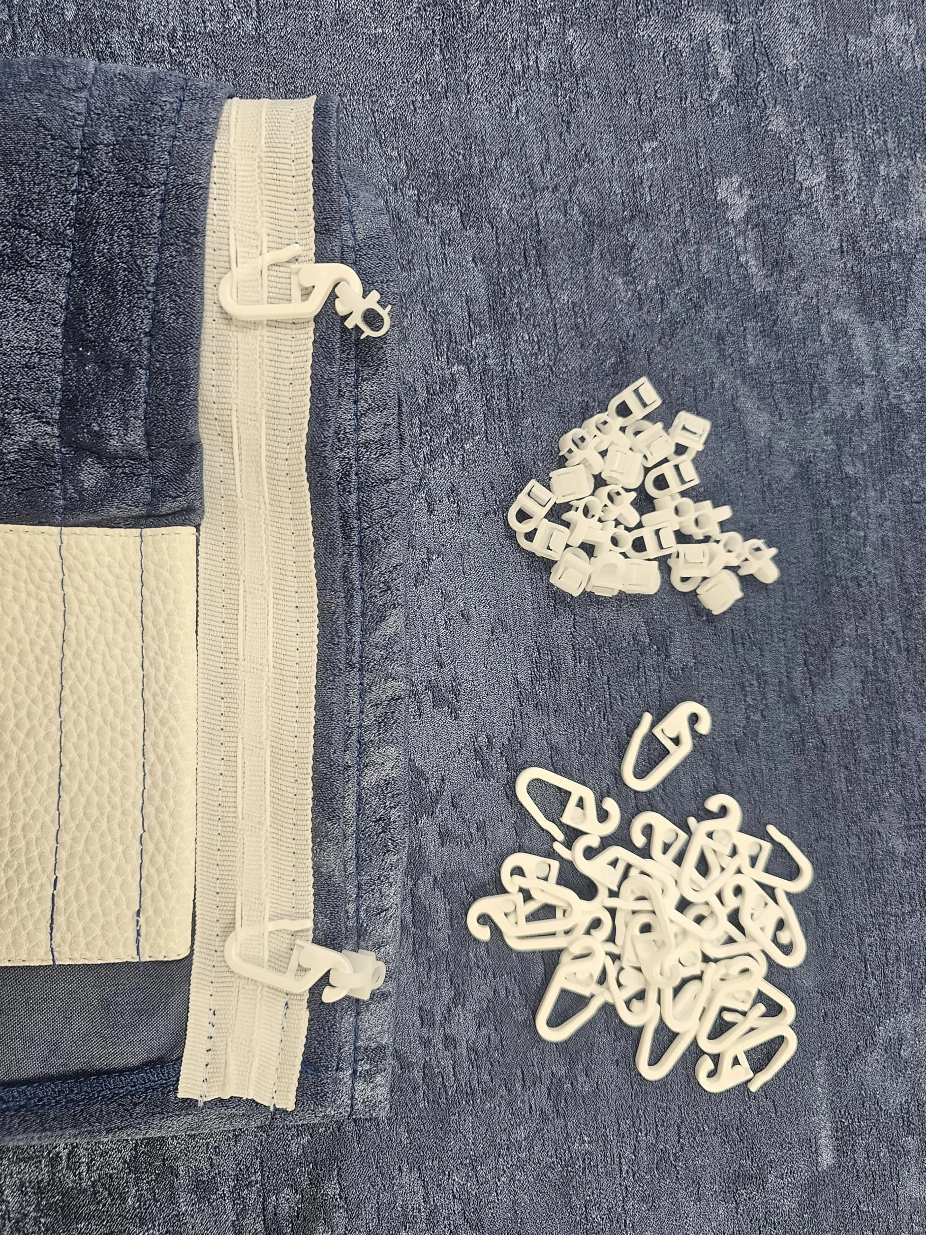 Tende di lusso per camion, tende in velluto con nappe, blu-bianco, taglia unica