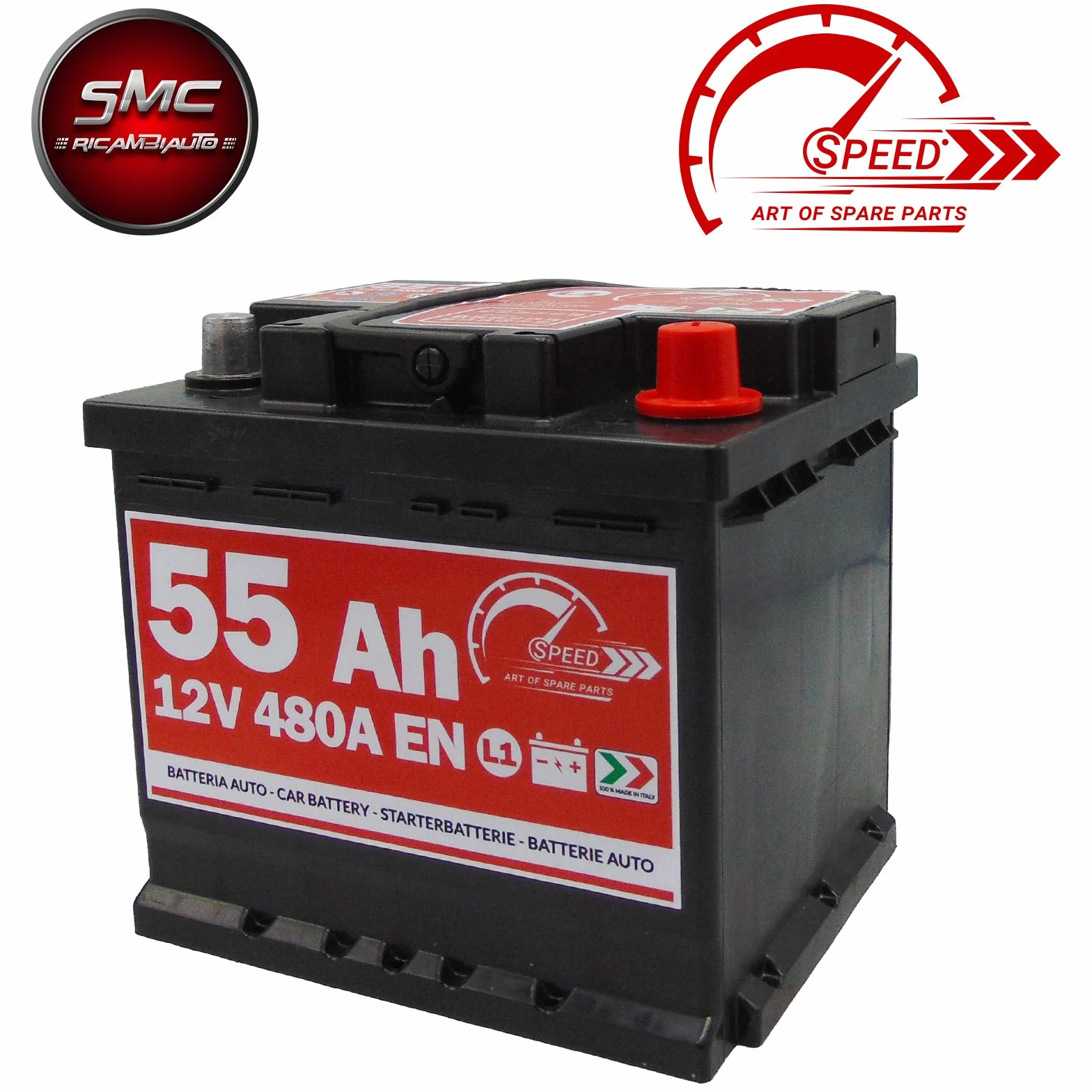 BATTERIA AUTO ORIGINALE SPEED BY SMC CODICE 7903430 L155 12V 55AH 480A EN CON POLO POSITIVO A DESTRA