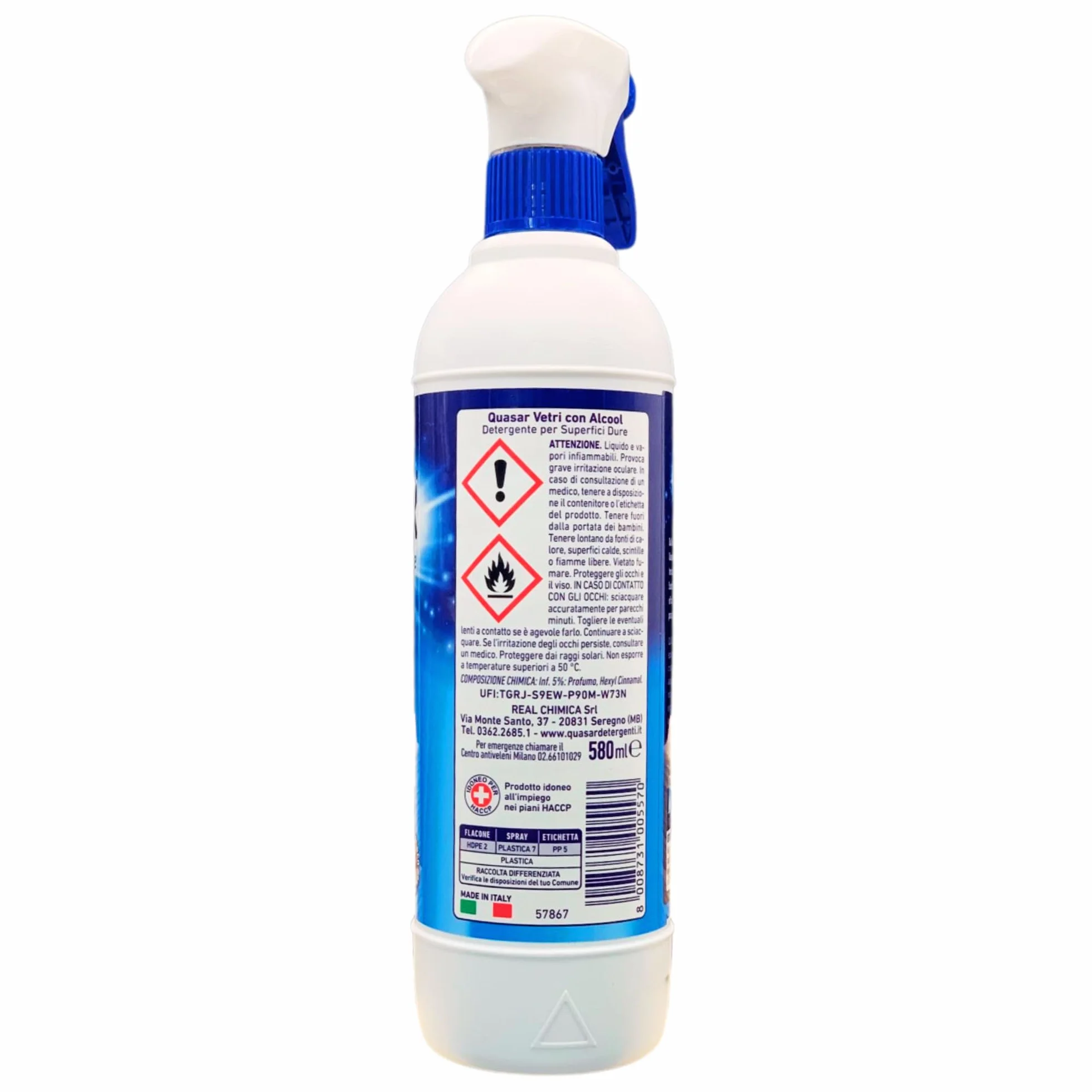 Quasar VETRI CON ALCOOL 580ml + Panno In Lattice SOFT 30x30, Non Lascia Aloni, Asciuga Rapidamente