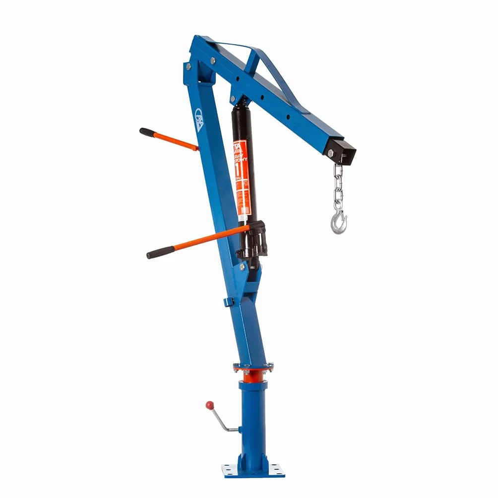 Gru idraulica girevole 1T con rotazione 360° Braccio estensibile 4 livelli 500-1000 kg Cilindro idraulico potente Base 21×21 cm Altezza 199-250 cm