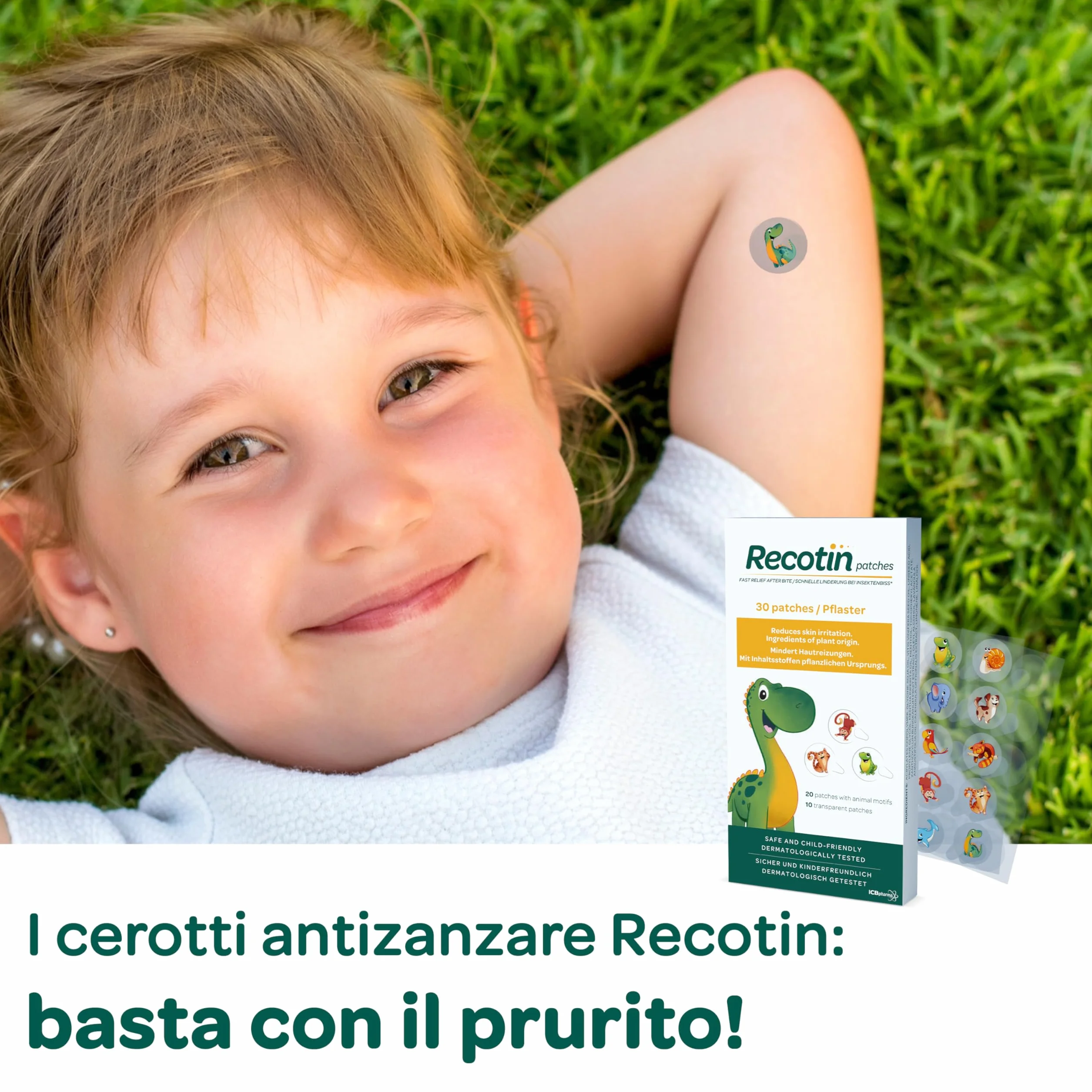 Cerotti Antizanzare RECOTIN 30 Pezzi - Ingredienti Naturali - 20x Motivo Animale, 10x Trasparenti