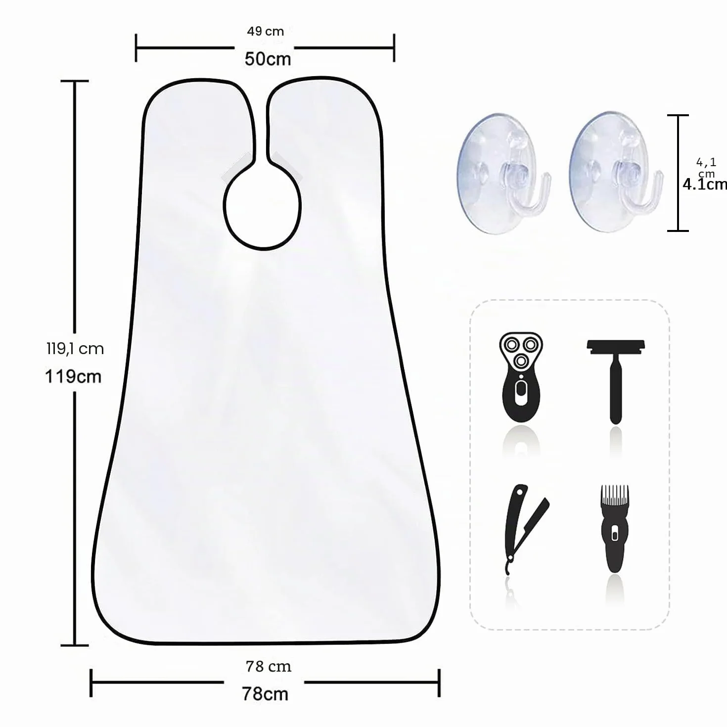 Grembiule da Barba Impermeabile Antiaderente con 2 Ventose Telo Barba da Specchio per Uomini Bianco