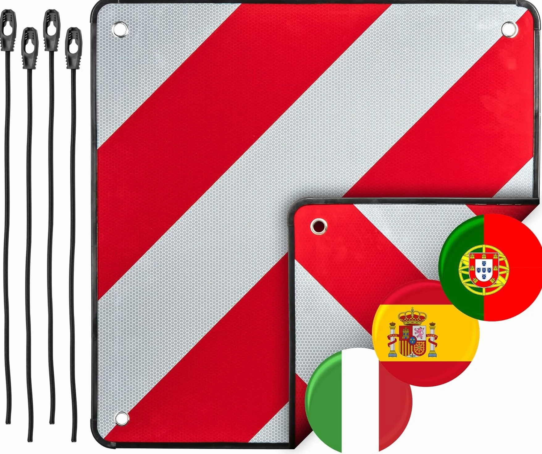 Pannello di avvertimento 2 in 1 alluminio 50x50 cm bianco rosso riflettente per portabici camper roulotte