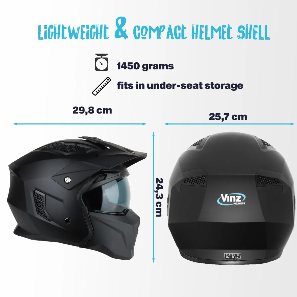 VINZ Kioto Casco Jet / Streetfighter | Certificato ECE 22.06 | Casco Moto / Scooter con Visiera Parasole | Mentoniera rimovibile | nelle taglie dalla XS-XXL