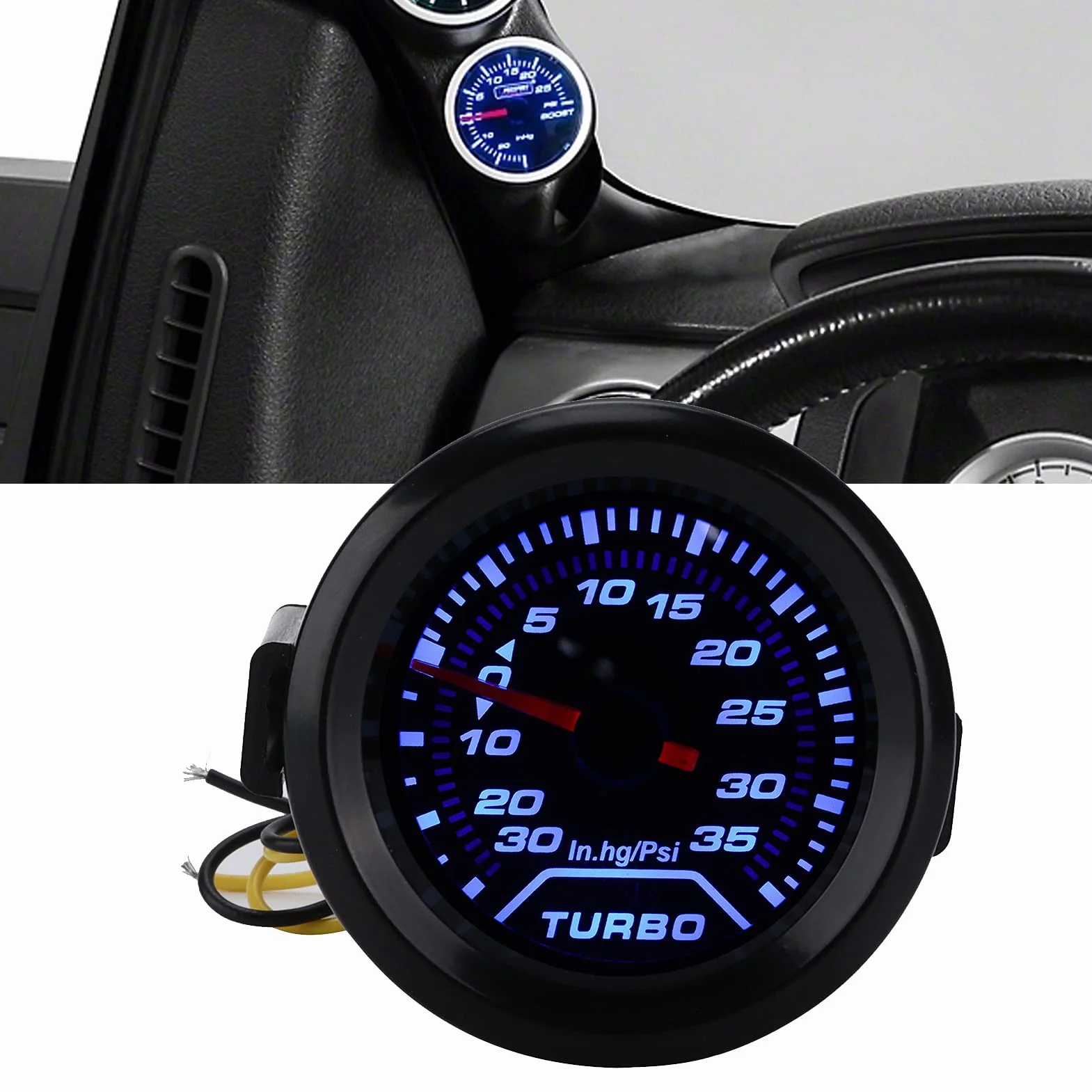 aqxreight Manometro Turbo Boost, 12V 52mm Manometro Turbo Boost 35PSI Display Digitale LED Blu Rosso Universale per Auto