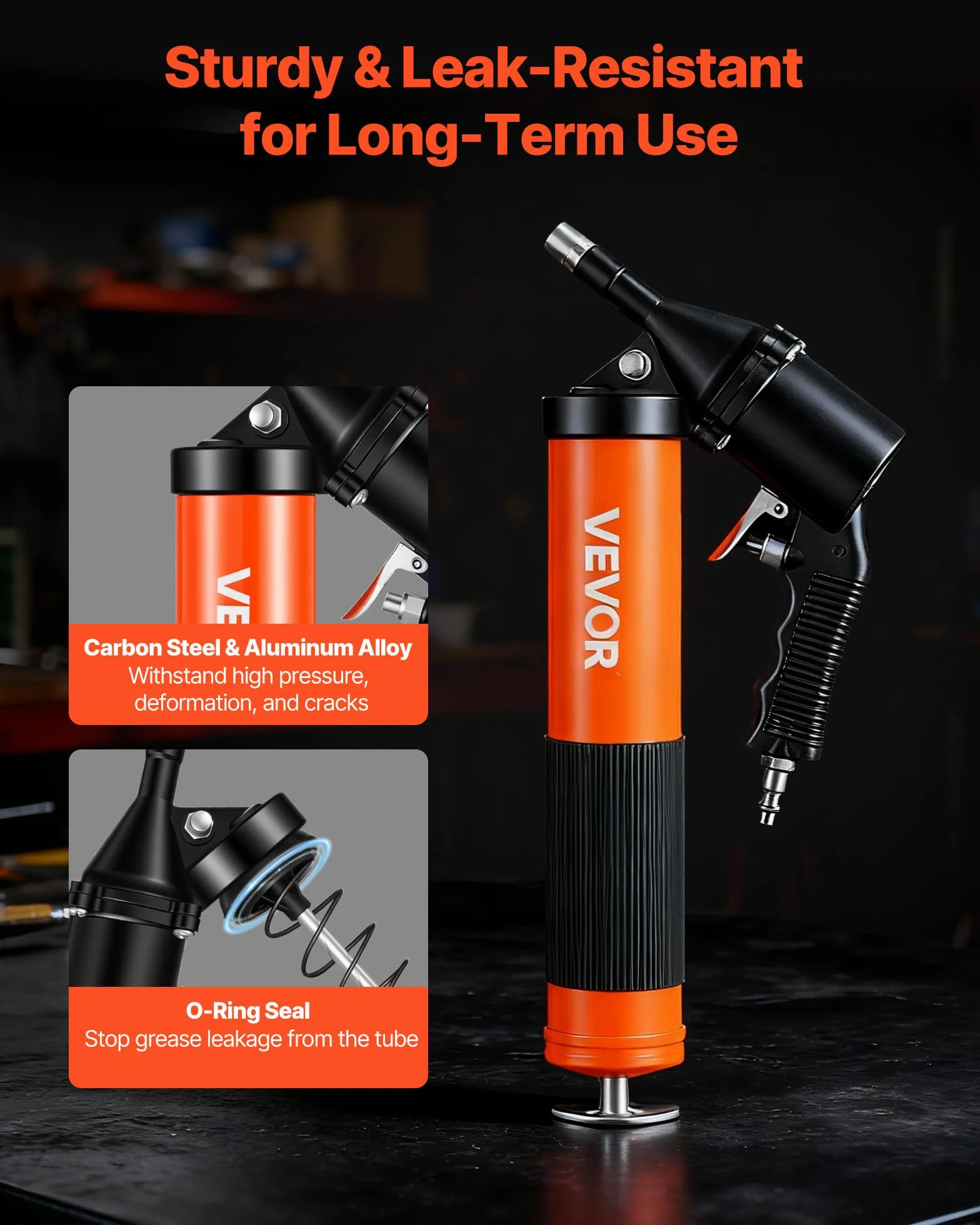 VEVOR Pistola per Grasso Pneumatica 6000 PSI Alta Pressione, Kit con Impugnatura 0,4 L, 2 Ugelli Piatti