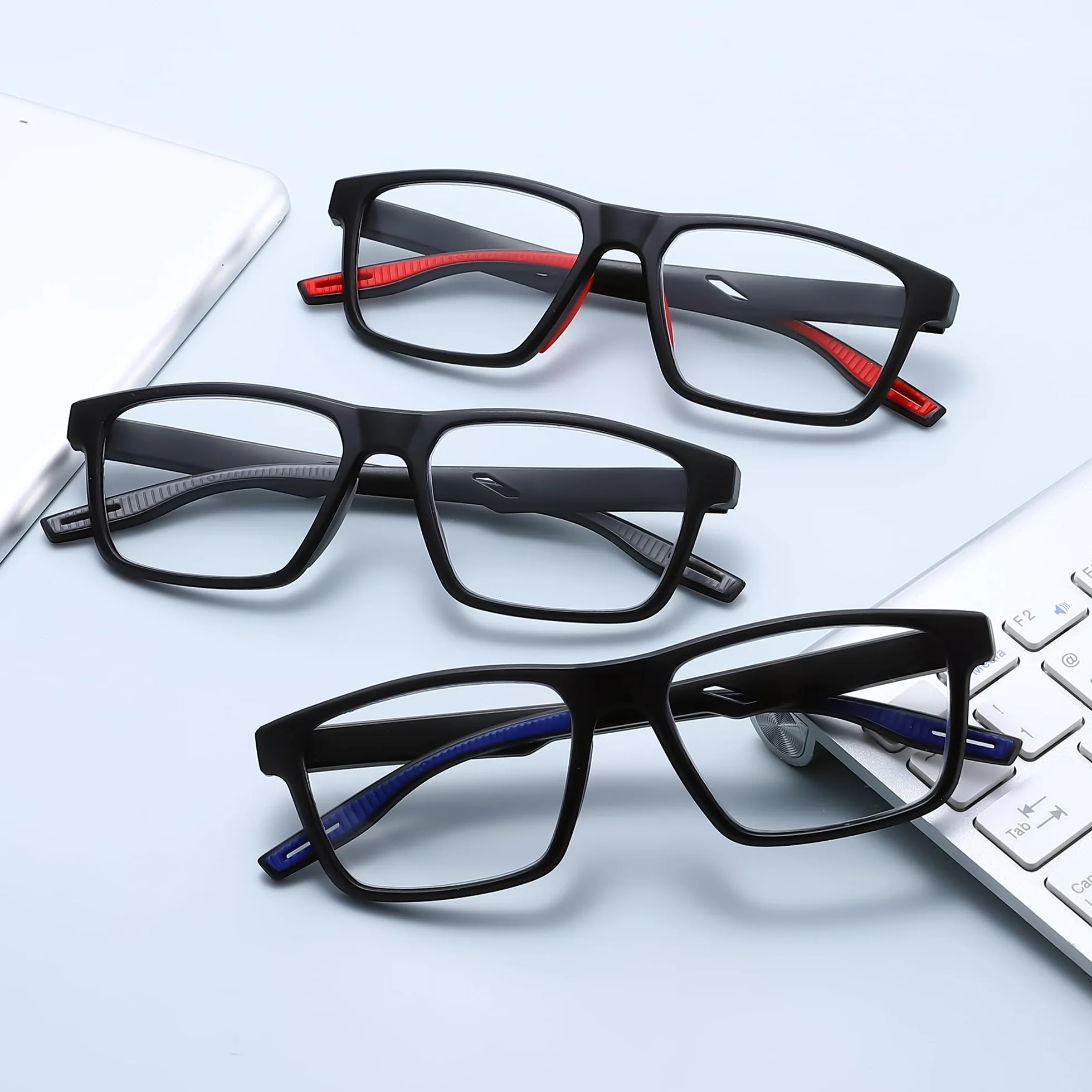 Occhiali da Lettura Uomo Sportivo 3 Pezzi, Lenti Anti Luce Blu, Cerniere a Molla, Silicone Morbido