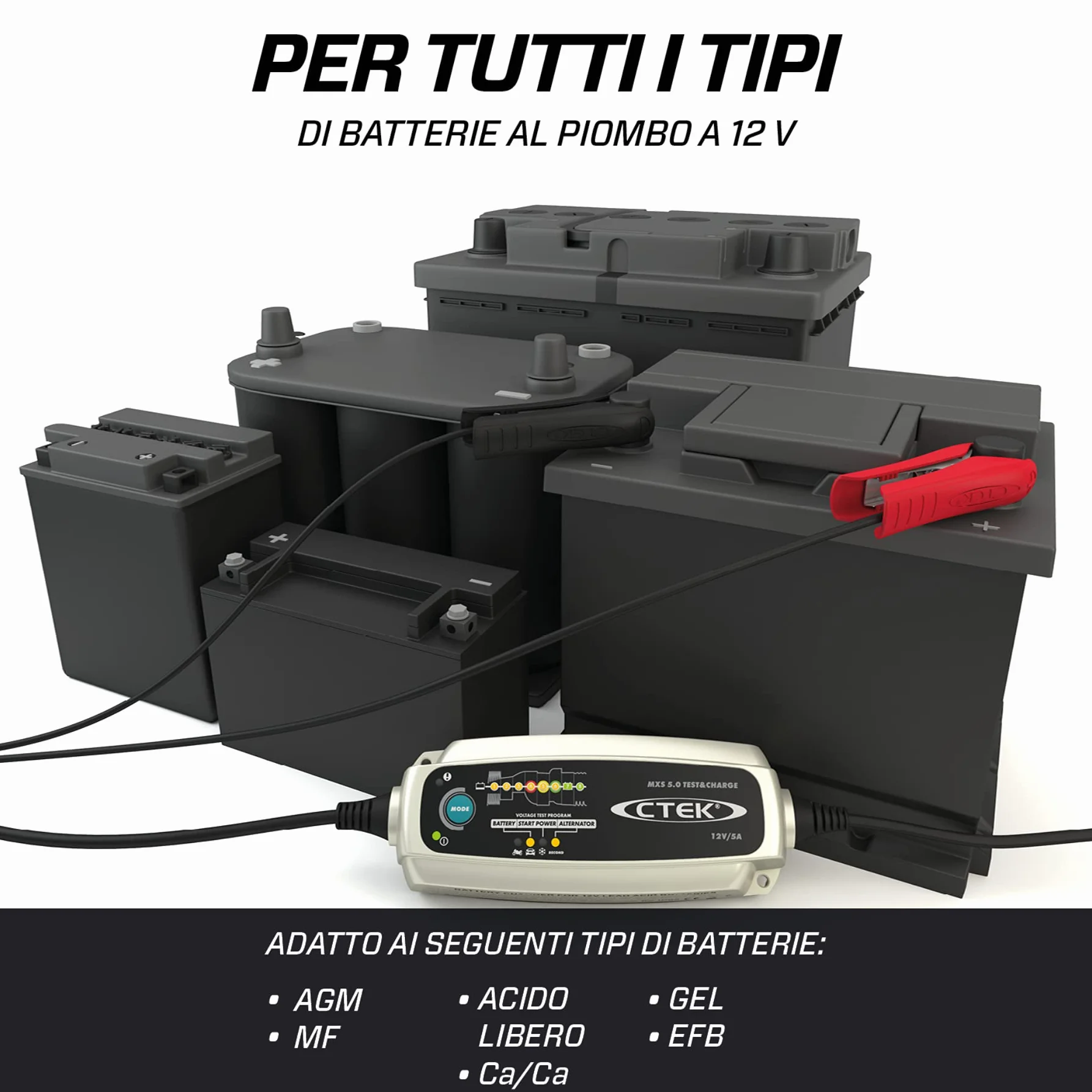 CTEK MXS 5.0 TEST & CHARGE Caricabatterie 12V 5A, Mantenitore Di Carica Per Batteria Auto, Caricabatterie Auto E Camion, Tester Dell'Alternatore Con Modalità Di Ricondizionamento