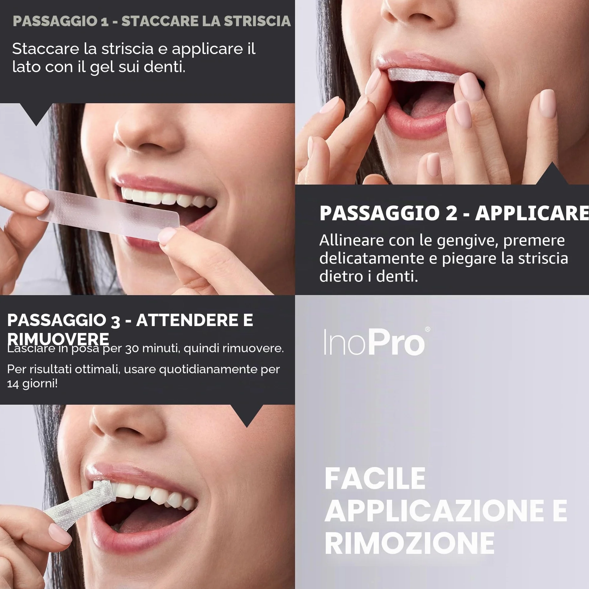 InoPro Kit strisce sbiancanti denti 14 trattamenti senza perossido smalto sicuro