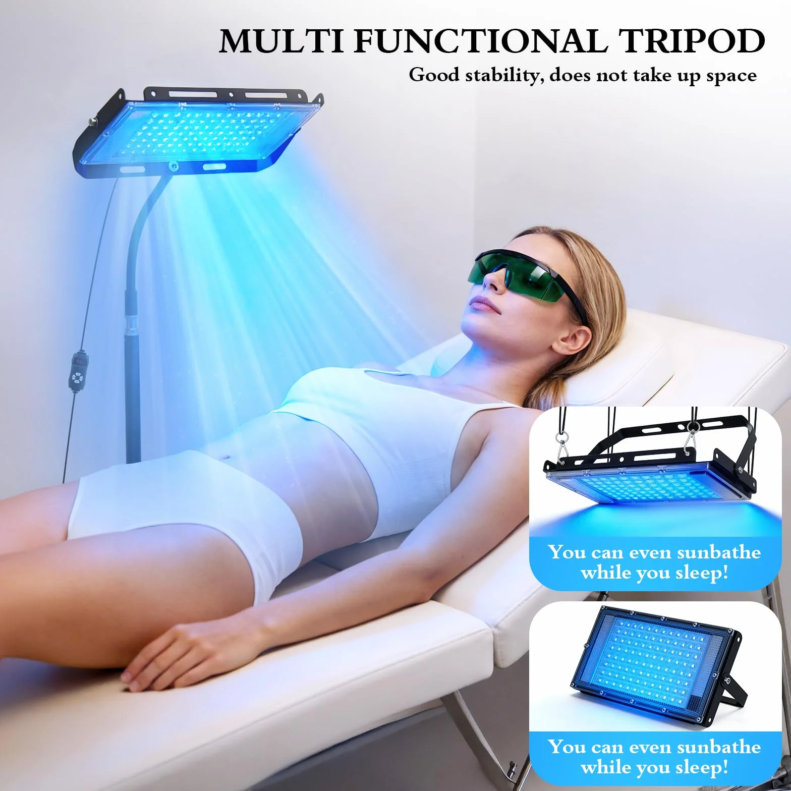 Lampada Abbronzante 460nm 50W Solarium Casa 5 Livelli Luminosità 4 Timer Supporto Pieghevole Regolabile Gancio Sospeso Corpo Viso Continua Pulsata