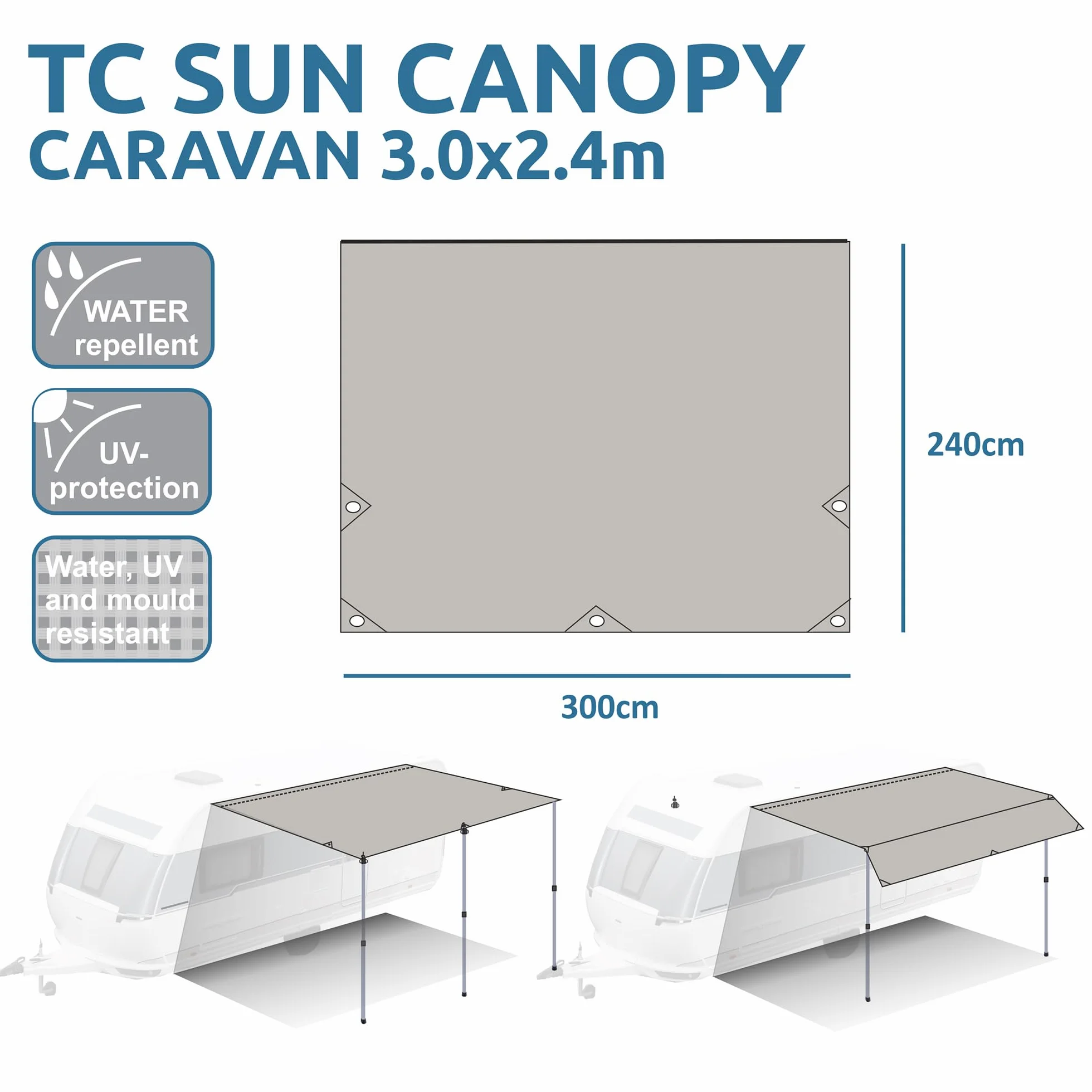 Caravan Tarp TC Tenda parasole in cotone impermeabile UV 50+ aste telescopiche in alluminio 300x240 cm beige
