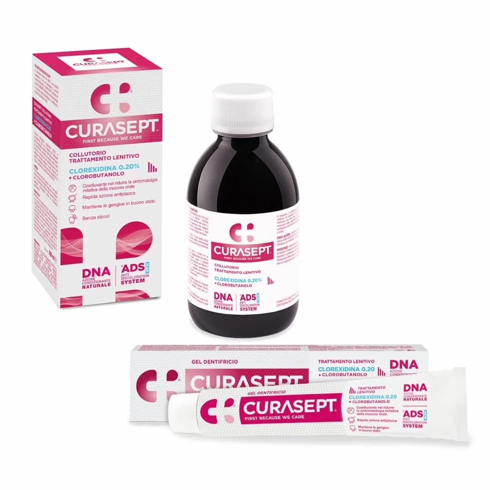 Curasept Kit Igiene Orale Lenitiva 0,20% Clorexidina Collutorio 200 ml + Gel Dentifricio 75 ml ADS Antiplacca