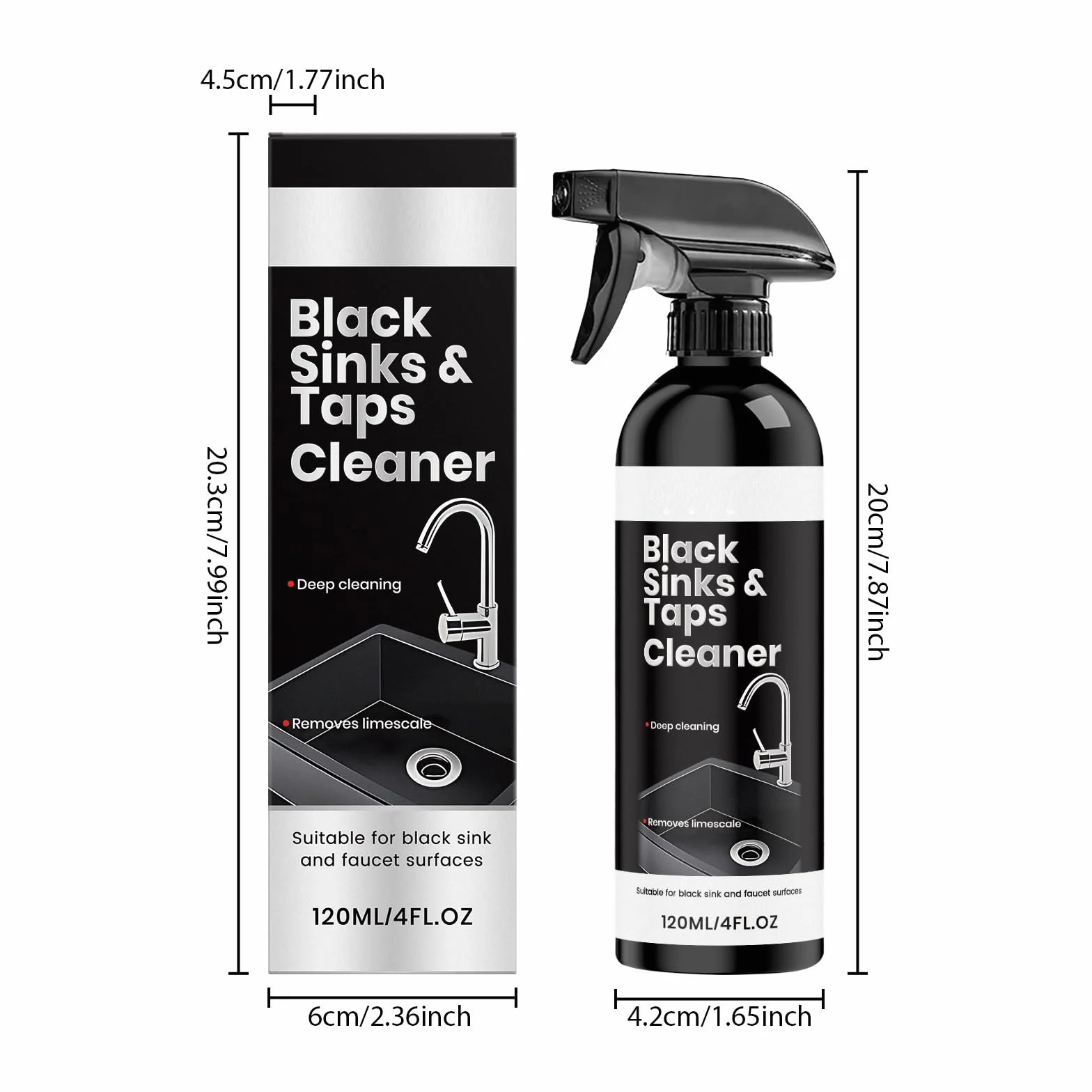 Detergente spray anticalcare per lavello nero e rubinetti neri, potente, per cucina e bagno (1 pezzo)