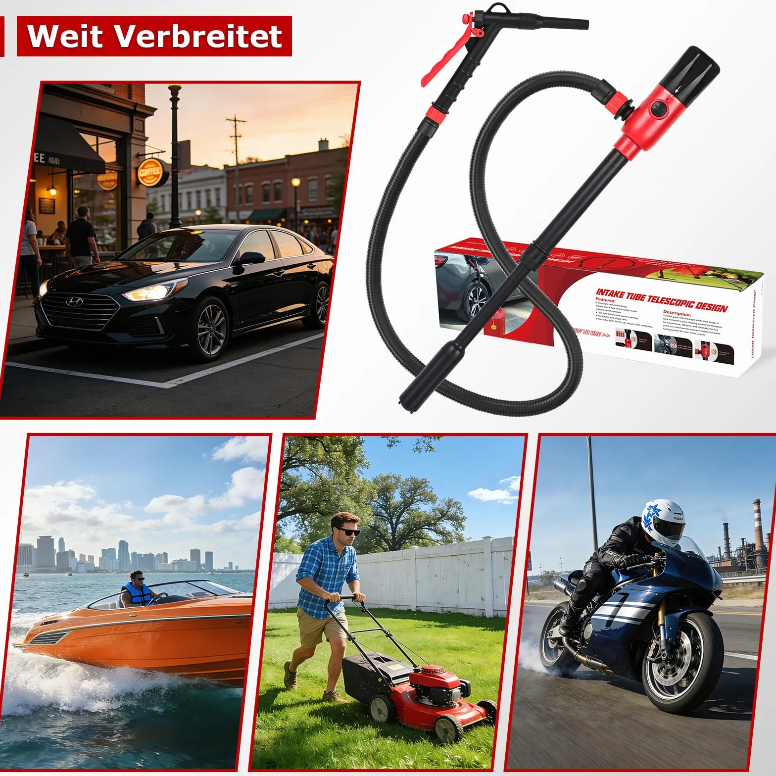 Pompa del carburante elettrica, innhom 3.2 GPM (12 L/min) a batteria, pompa a trasferimento liquido per benzina e diesel, pompa a sifone portatile con tubo e controllo del flusso