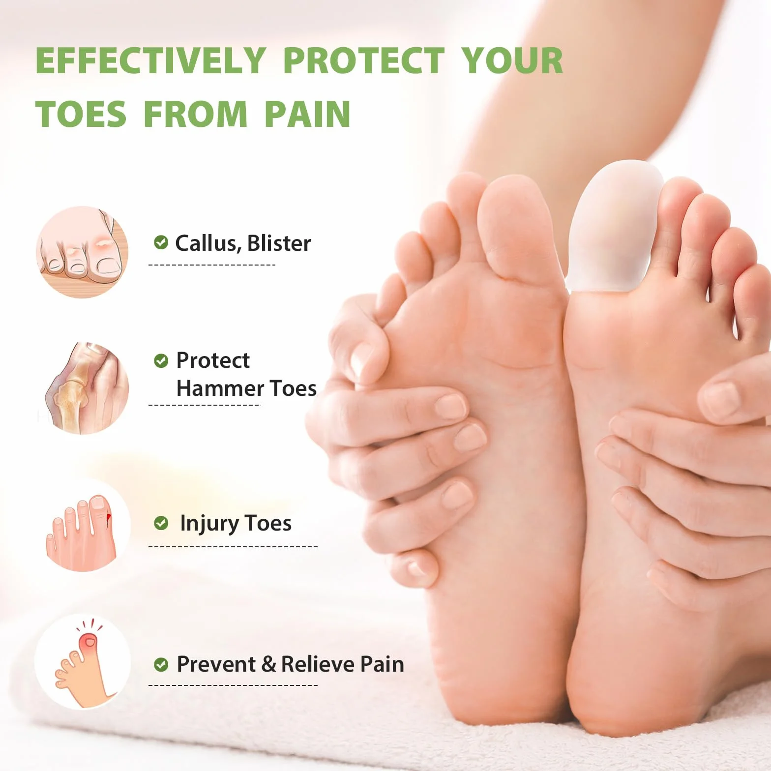 Bukihome Protezioni per Dita dei Piedi in Gel, 8 Pezzi, Cuscino in Silicone per Donna e Uomo