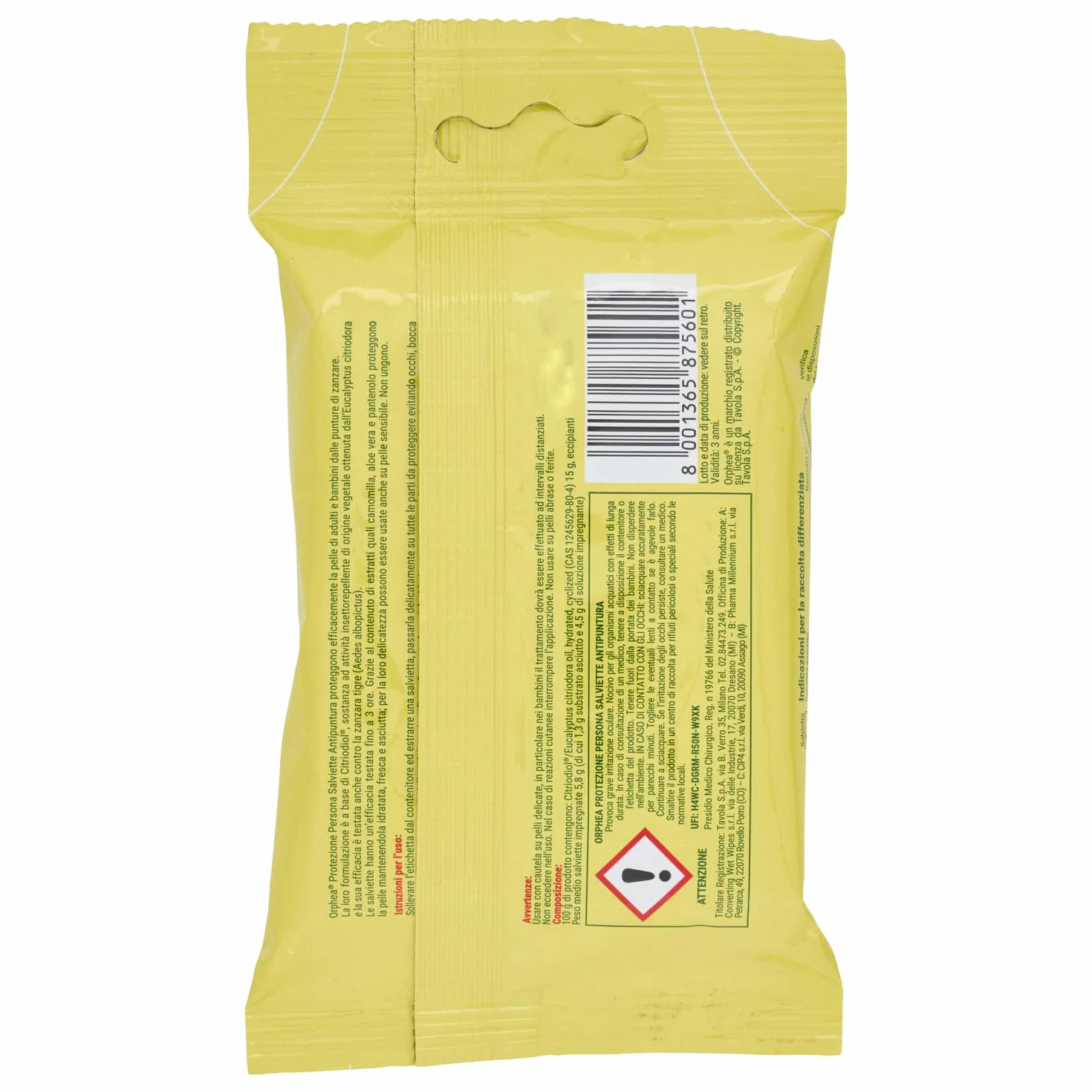 Orphea Salviette Antipuntura Bambini 15 Salviette senza Ammoniaca e Alcool con Estratti Naturali