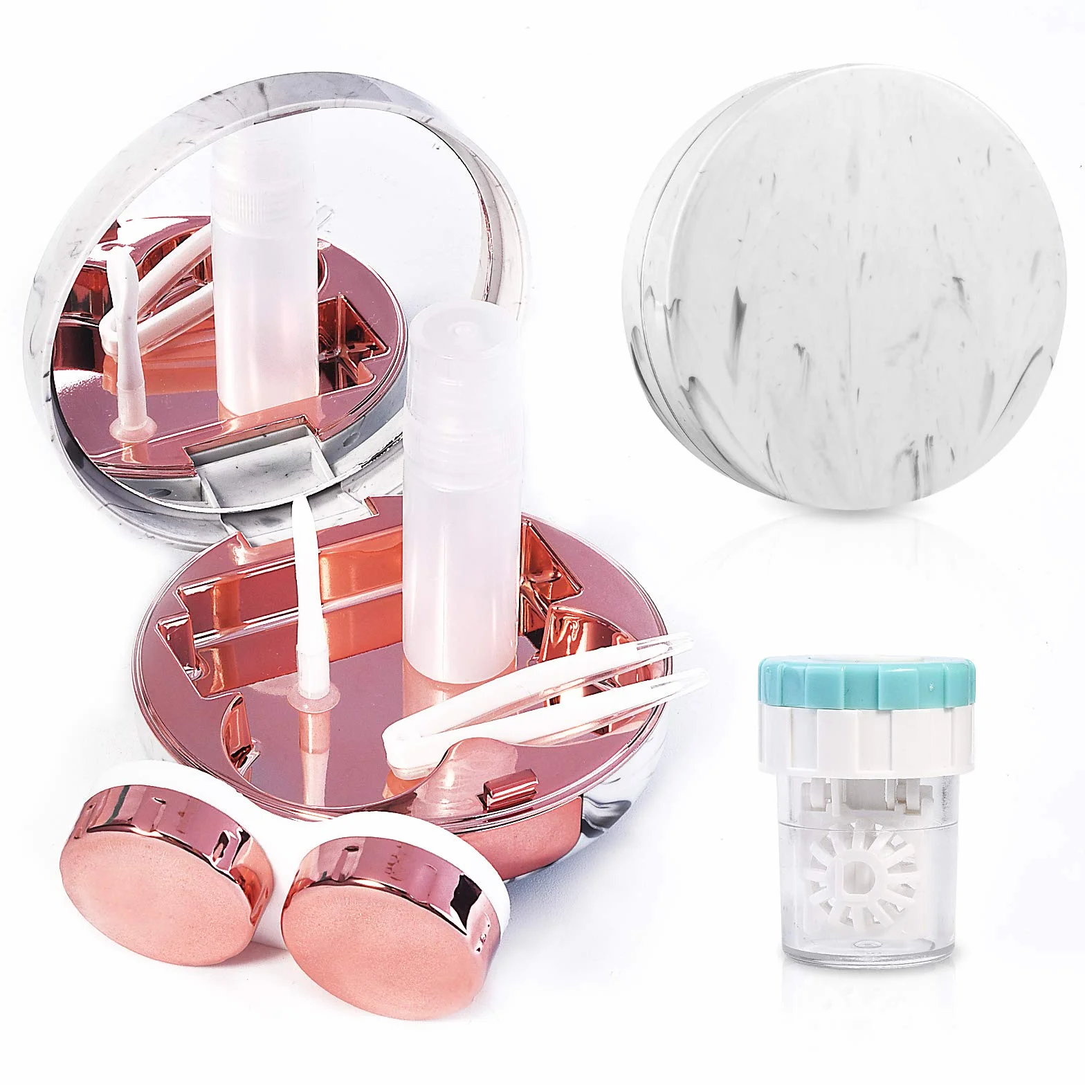 Lasiyanor Scatola di contatto portatile set da 5 pezzi oro rosa compatto