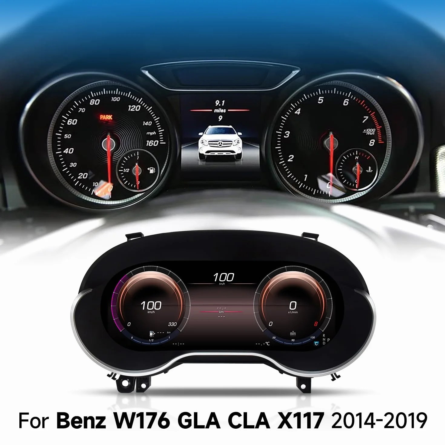VIBEX Quadro Strumenti Tachimetro Digitale 12.3" per Mercedes Classe A W176 CLA C117 GLA X156 2013-2019 Apple CarPlay Android Auto Wireless Navigazione Plug & Play Installazione OEM