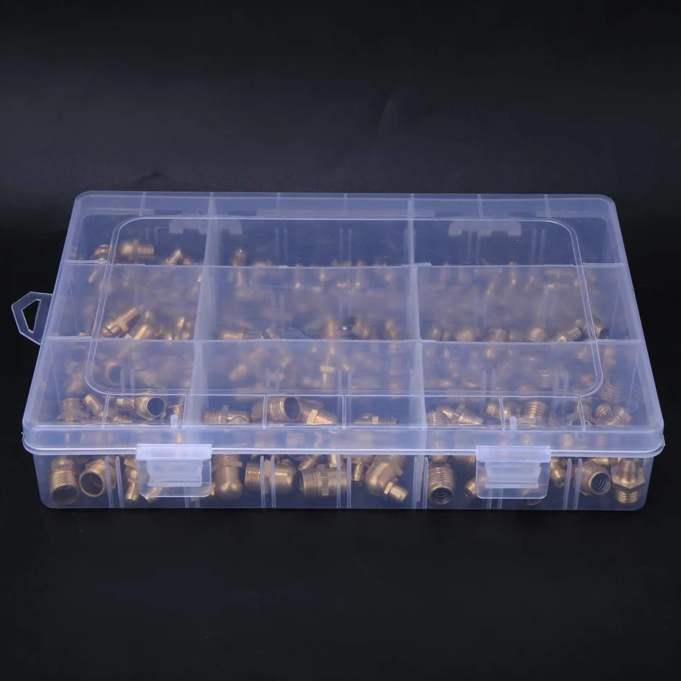 Kit di Capezzolo Grasso di Ottone 160pc, M6/M8/M10 Grease Zerk a 45°, 90° e 180° per Auto, Moto e Camion