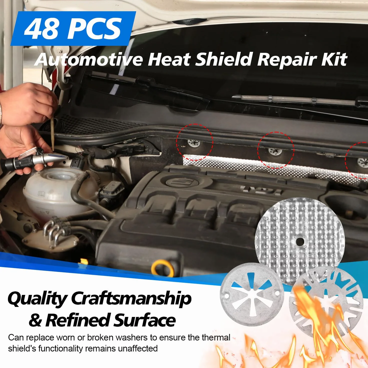 48 Pezzi Kit Riparazione Scudo Termico Automobilistico Rondella di Bloccaggio Rondelle Acciaio Dadi Cin Plastica per Scudo Termico Motore Rondella Ferma Perno Compatibile con N90796501 N90335004