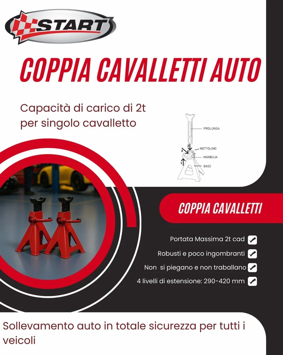 Coppia Di Cavalletti Da Officina 2 Tonnellate Per Manutenzione Auto