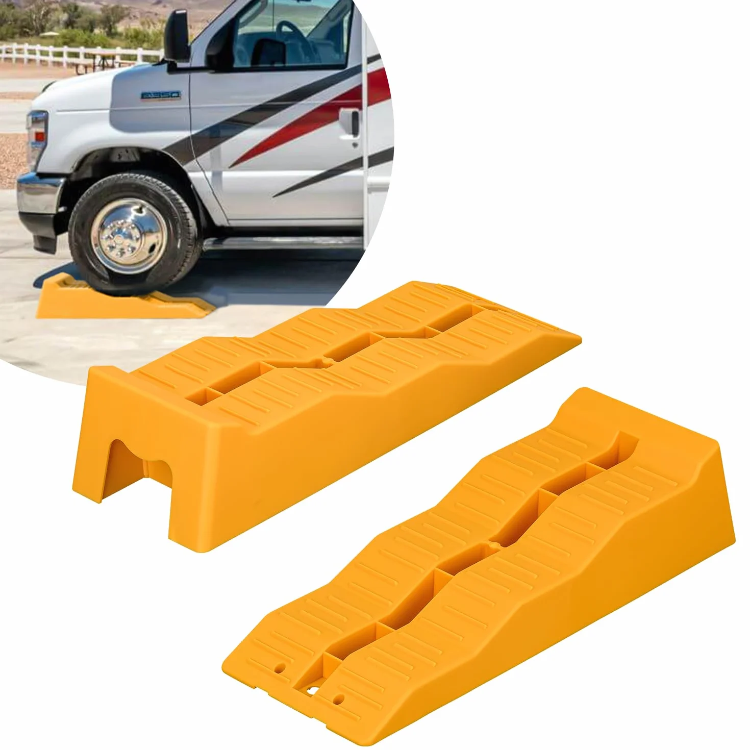 Set di 2 cunei di bilanciamento per roulotte, camper, roulotte, rimorchi, XL, 57 x 20 cm, fino a 5000 kg, gialle per ogni superficie