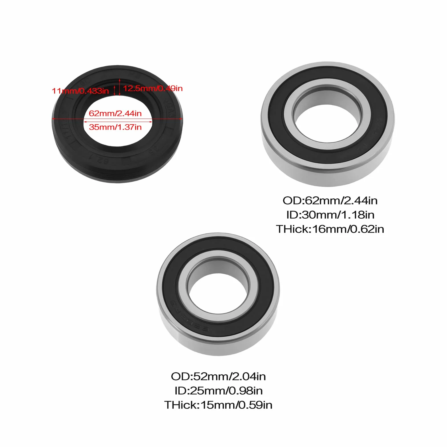 1 Set Di Cuscinetti A Sfera E Guarnizioni Per Lavatrice 6205-2RS 6206-2RS 35x62x11/12,5 Mm Kit Di Riparazione Compatibile Con Samsung