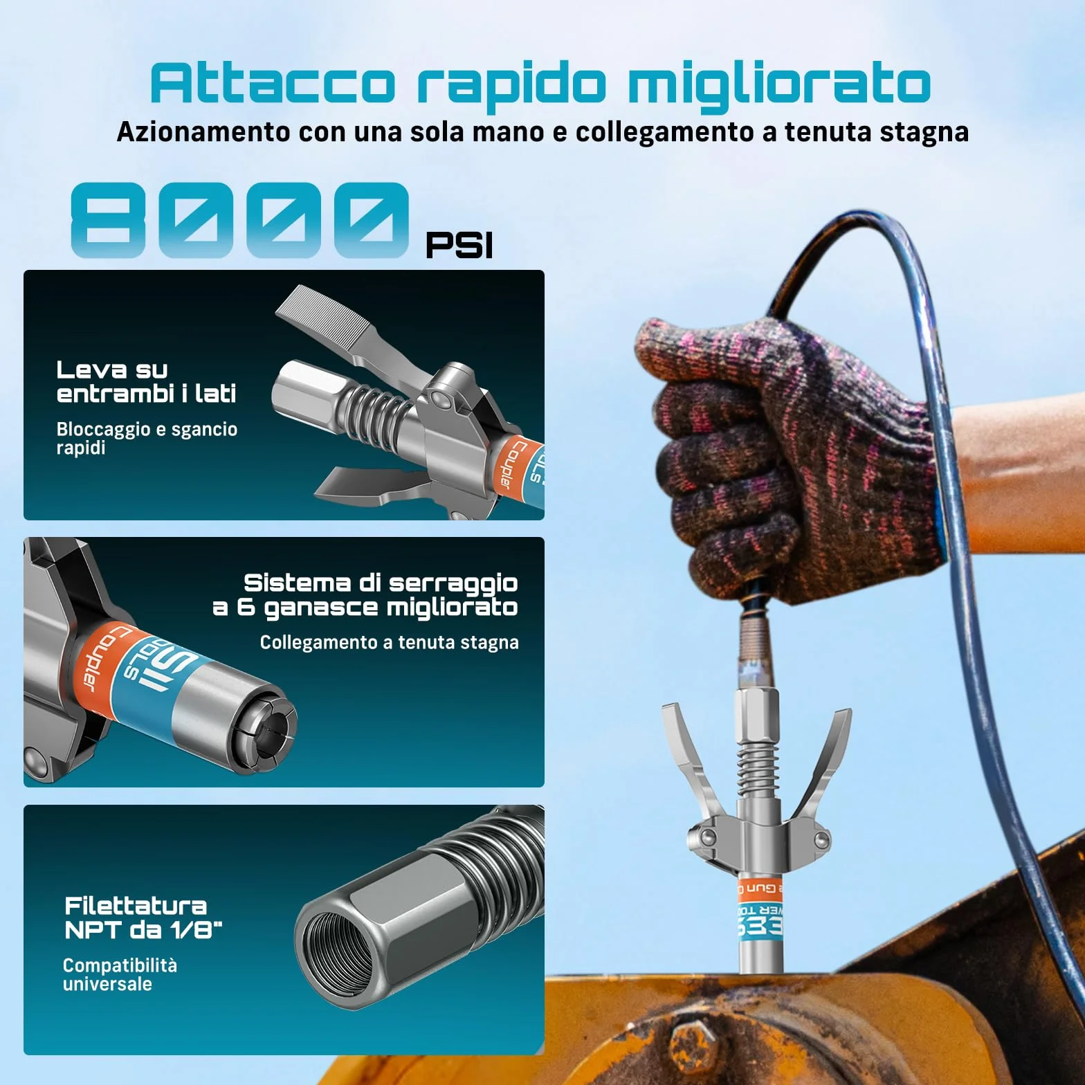 Seesii Kit di Accessori per Ingrassatore GR04P, Testina Professionale, Adattatore 90°, Tubo Flessibile 30 cm, 2 Puntali