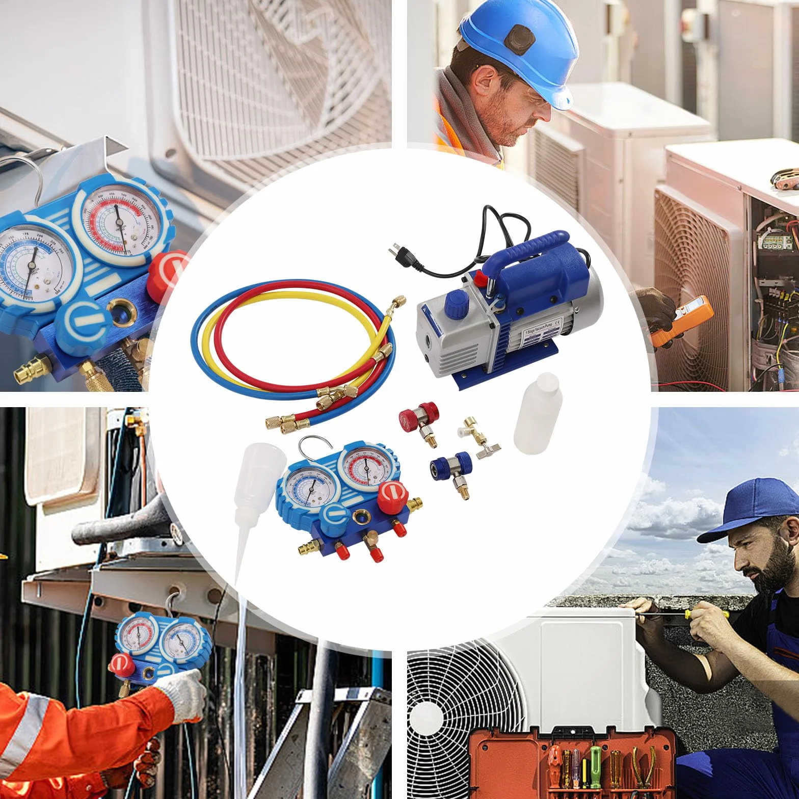 Pompa Vuoto Aria Condizionata 2.5CFM 1/4HP 60L/min 220V con Manometro Collettore per R134A R410A R32
