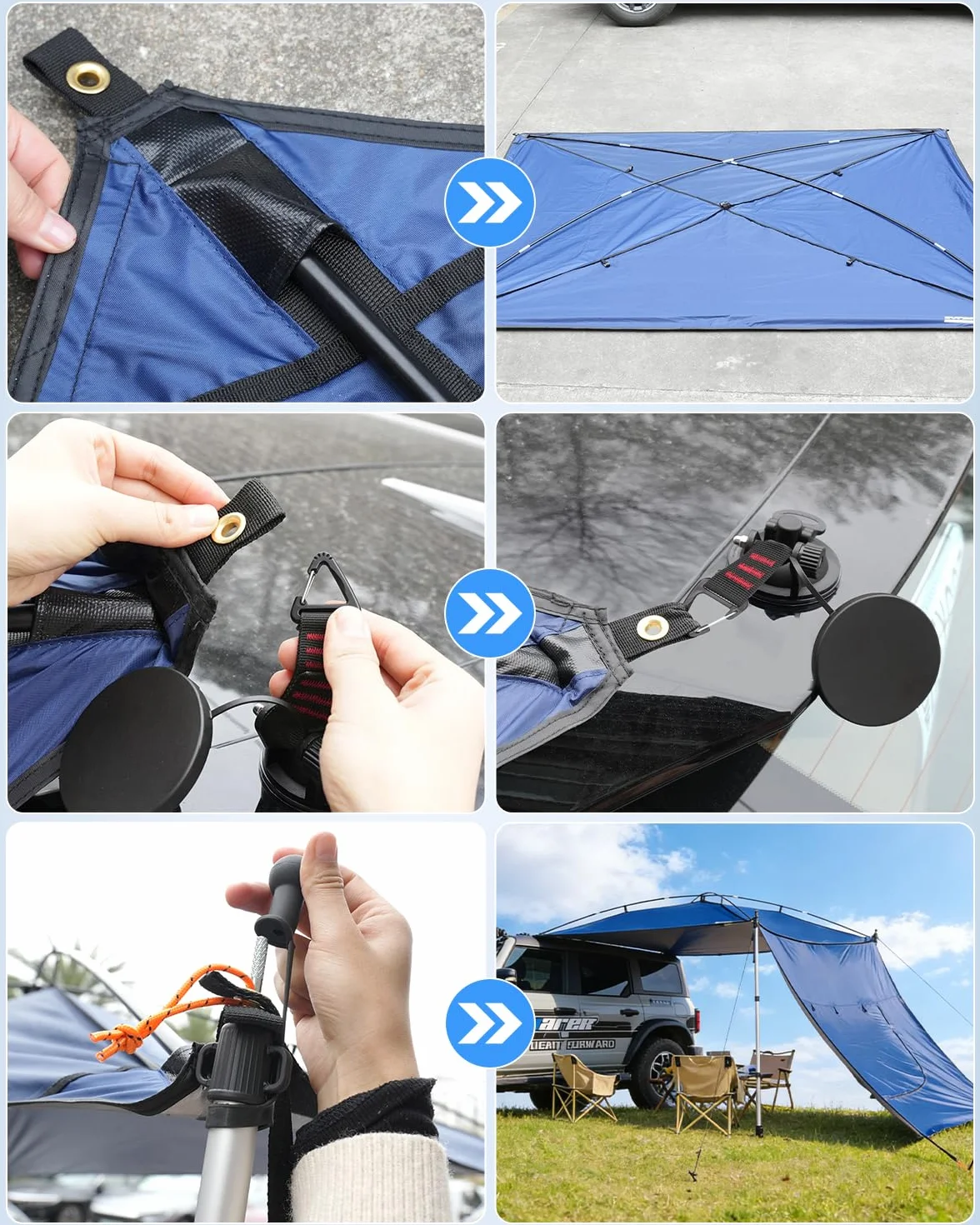 SUPAREE Tenda da Sole per Auto Tendalino Laterale per Auto Tendalino Camper per Parasole con Pali Rimovibile e Finestra con Zanzariera Protezione UV Impermeabile per SUV Camper Furgone Van