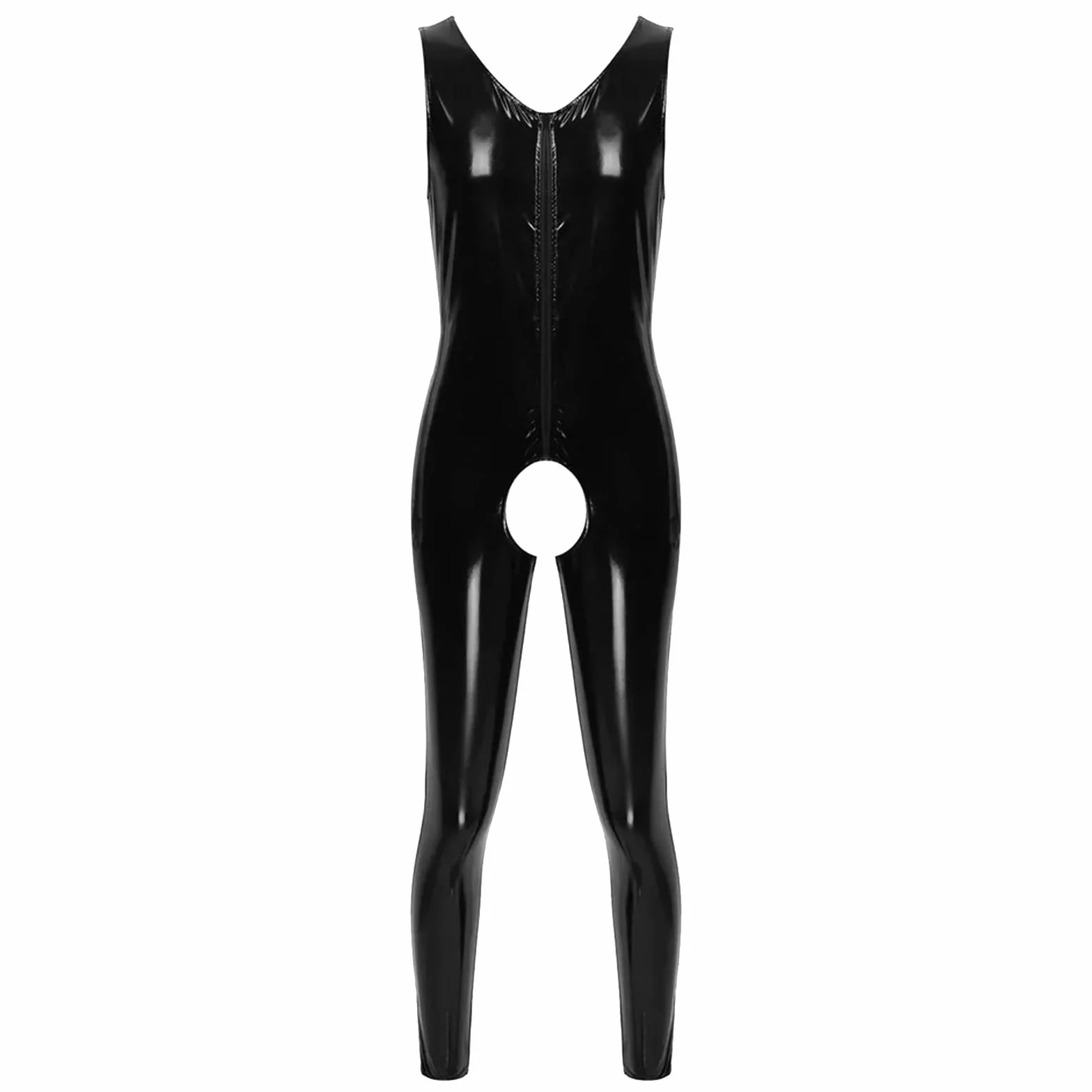 Mężczyzna Lattice Catsuit Tuta z Lateksu Slim Fit Błyszczący Lakkierowany Skórzany Strój na Imprezę Clubwear