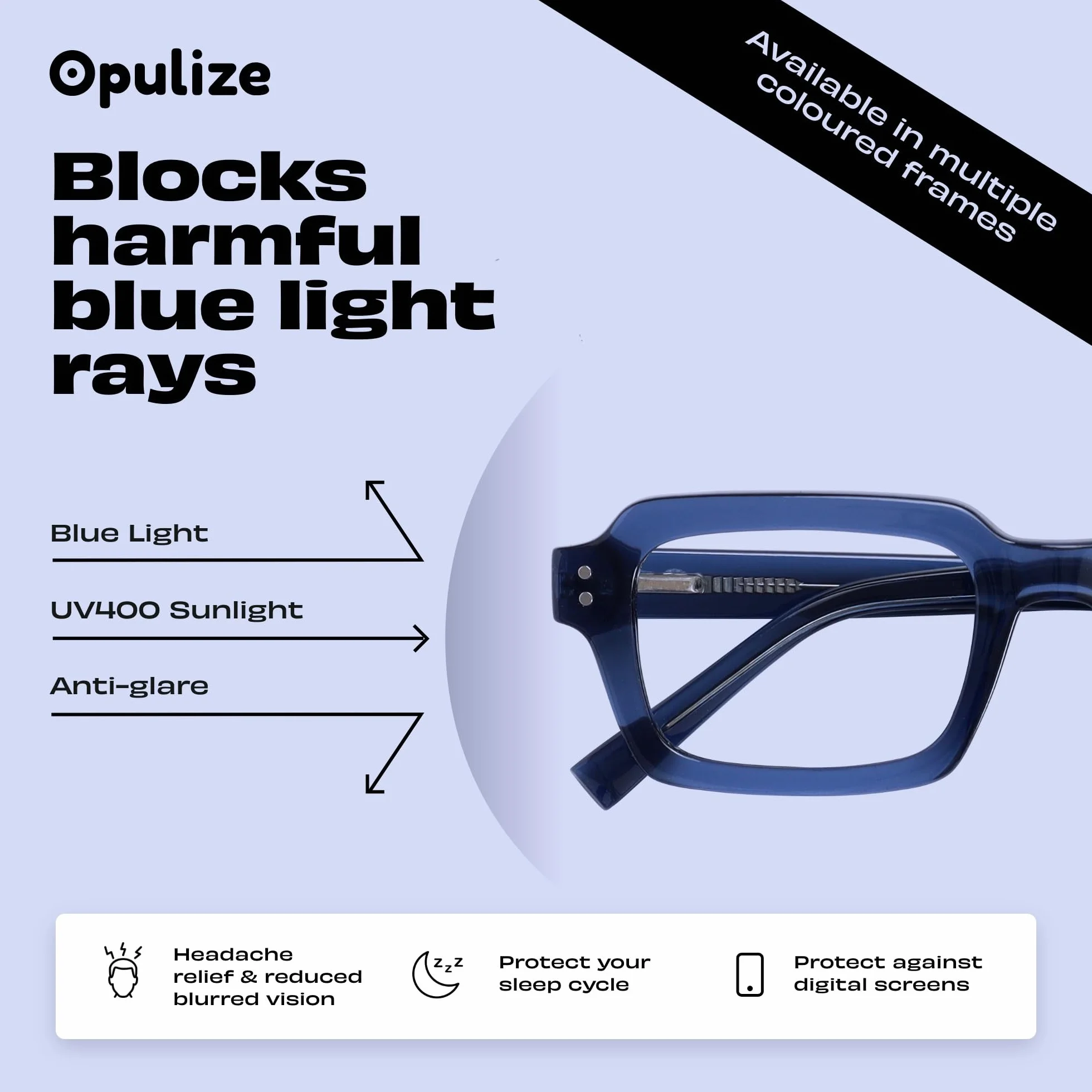 OPULIZE EDG Occhiali da lettura Anti Luce Blu Lenti Antiriflesso Protezione UV Rettangolare Cerniere a Molla Confezione da 2 Nero +1,50