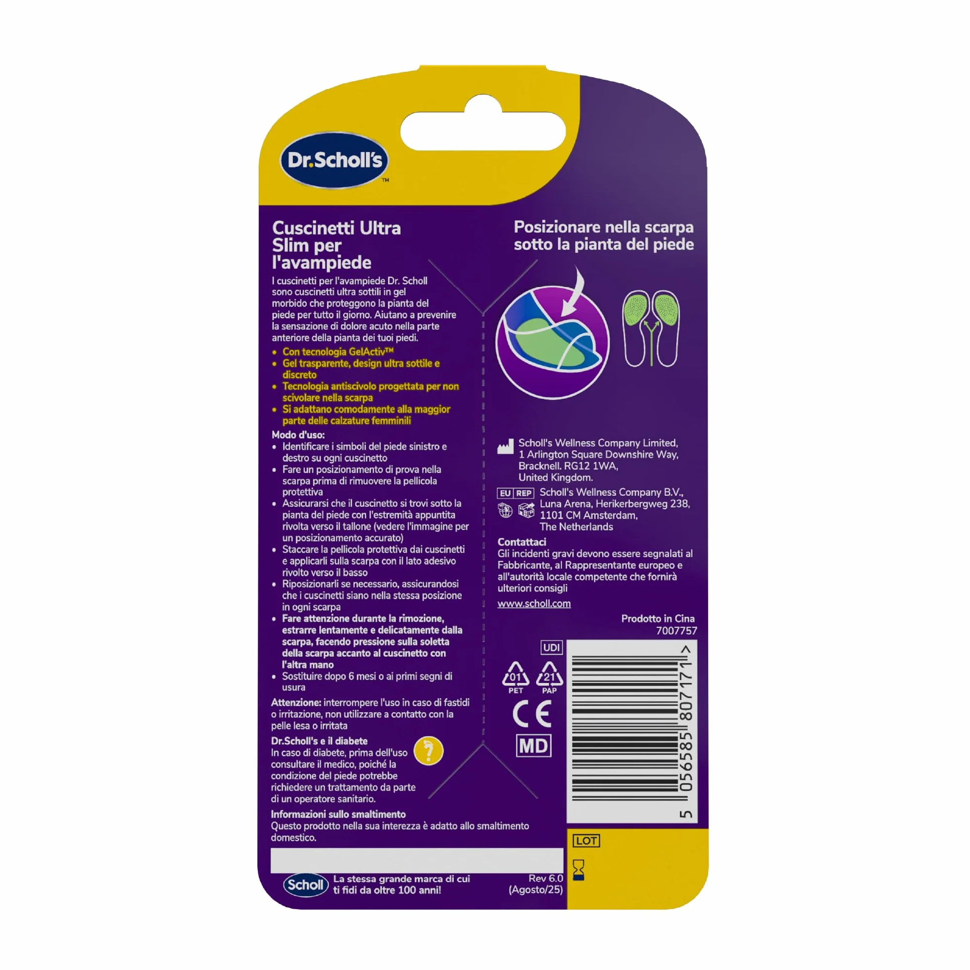 Dr. Scholl's Party Feet Ultra Slim Cuscinetti in Gel Ultrasottili per la Protezione della Parte Anteriore della Pianta del Piede, Trasparente Antiscivolo