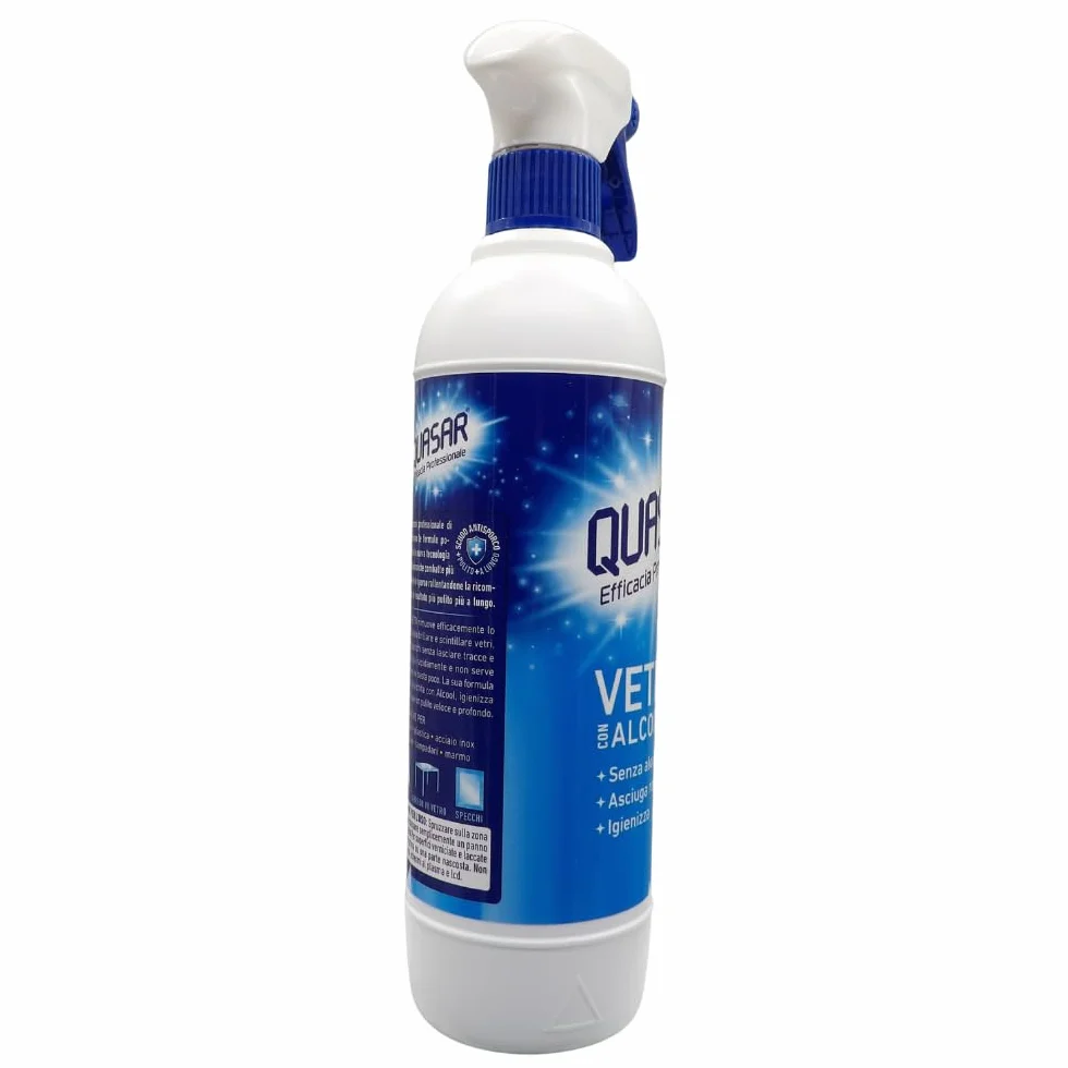 Quasar VETRI CON ALCOOL 580ml + Panno In Lattice SOFT 30x30, Non Lascia Aloni, Asciuga Rapidamente