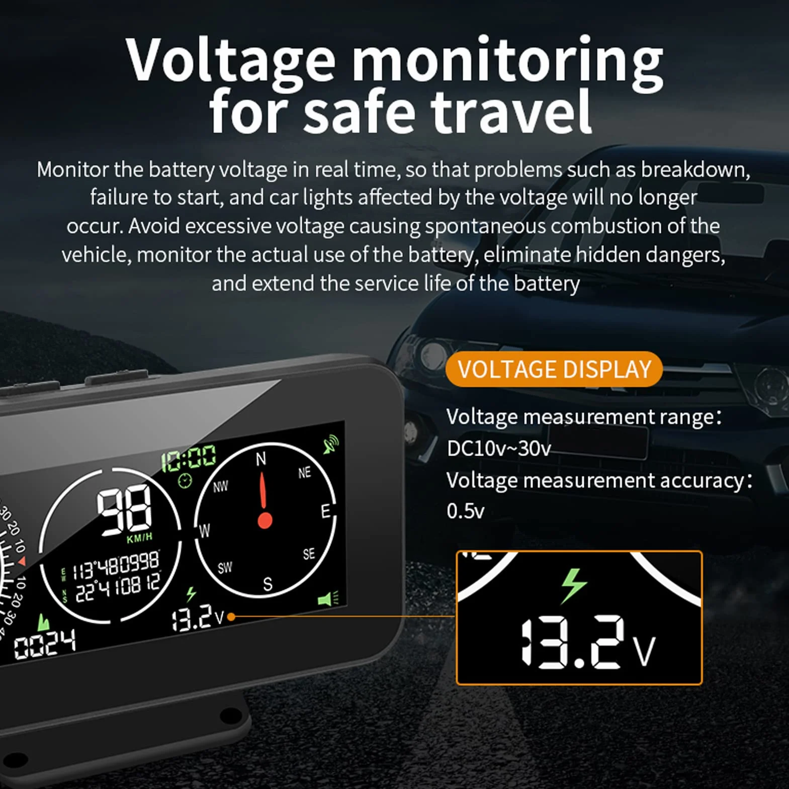 Display HUD Digitale Universale per Auto con GPS, Tachimetro, Bussola e Inclinometro LCD a Colori