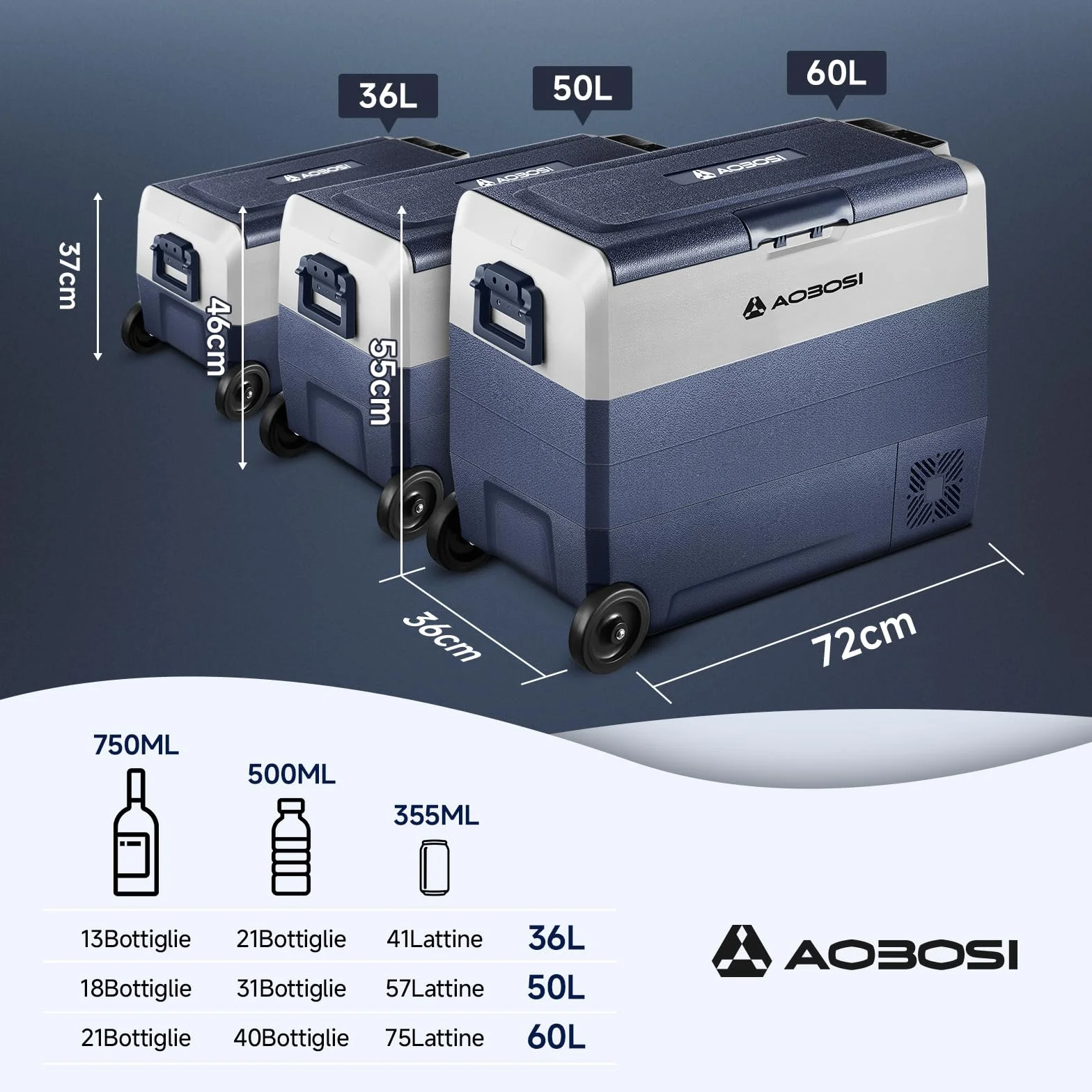 AAOBOSI 36 Litri Frigo Portatile Doppia Zona, Frigorifero Auto -20 ℃ a 20 ℃, Frigo Campeggio con APP, 12/24 V DC e 100/240 V AC Frigorifero Portatile Per Auto,Camion,Camper,Barca,Campeggio,Viaggi,Casa