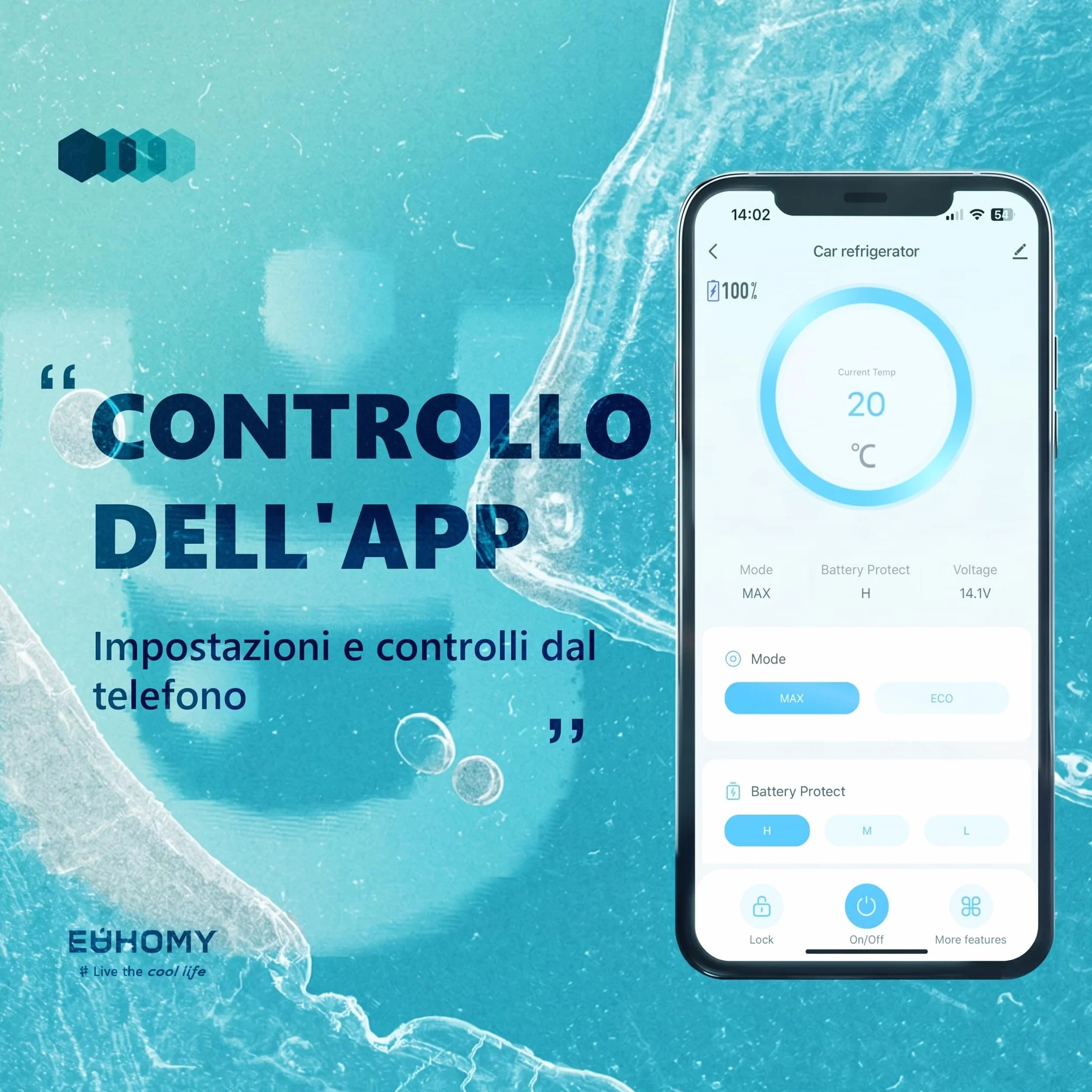 EUHOMY Mini Frigo 18L 12V 220V WiFi APP Congelatore Portatile Nero