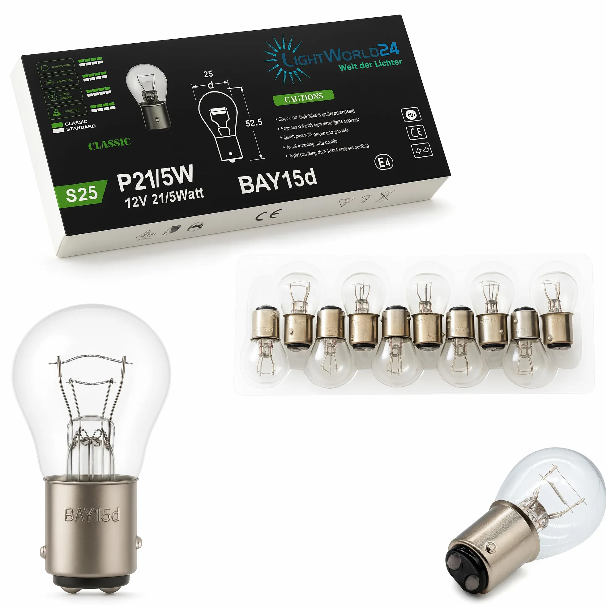 LIGHTWORLD24-10 lampadine BAY15D P21W/5W 12V 21W 5W luce freno stop indicatore