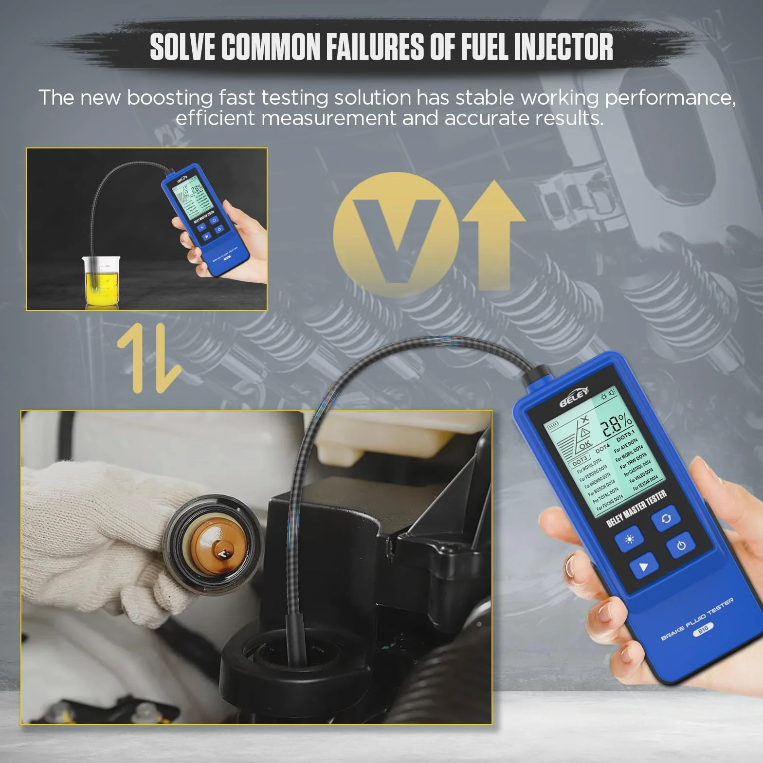BELEY Tester del Liquido dei Freni per Auto, con Schermo LCD Retroilluminato e Analizzatore di umidità dell'olio con Sonda ad Alta Precisione per Rilevatore Liquido dei Freni DOT3 DOT4 DOT5.1 (Blu)