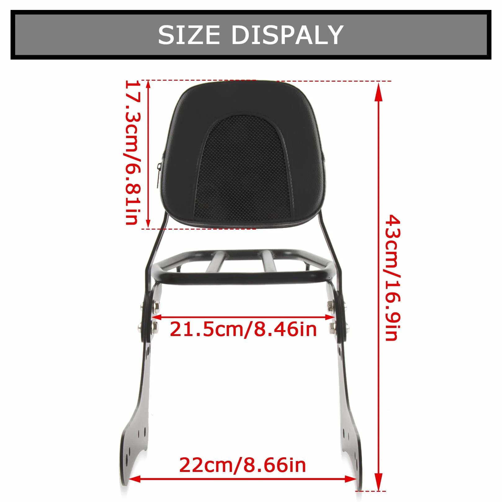 PSLER Schienale Posteriore per Moto con Portapacchi per Vulcan S VN650 EN650 S650 2015-2024, Sissy Bar per Schienale Passeggero con Supporto per Carico Accessori Moto