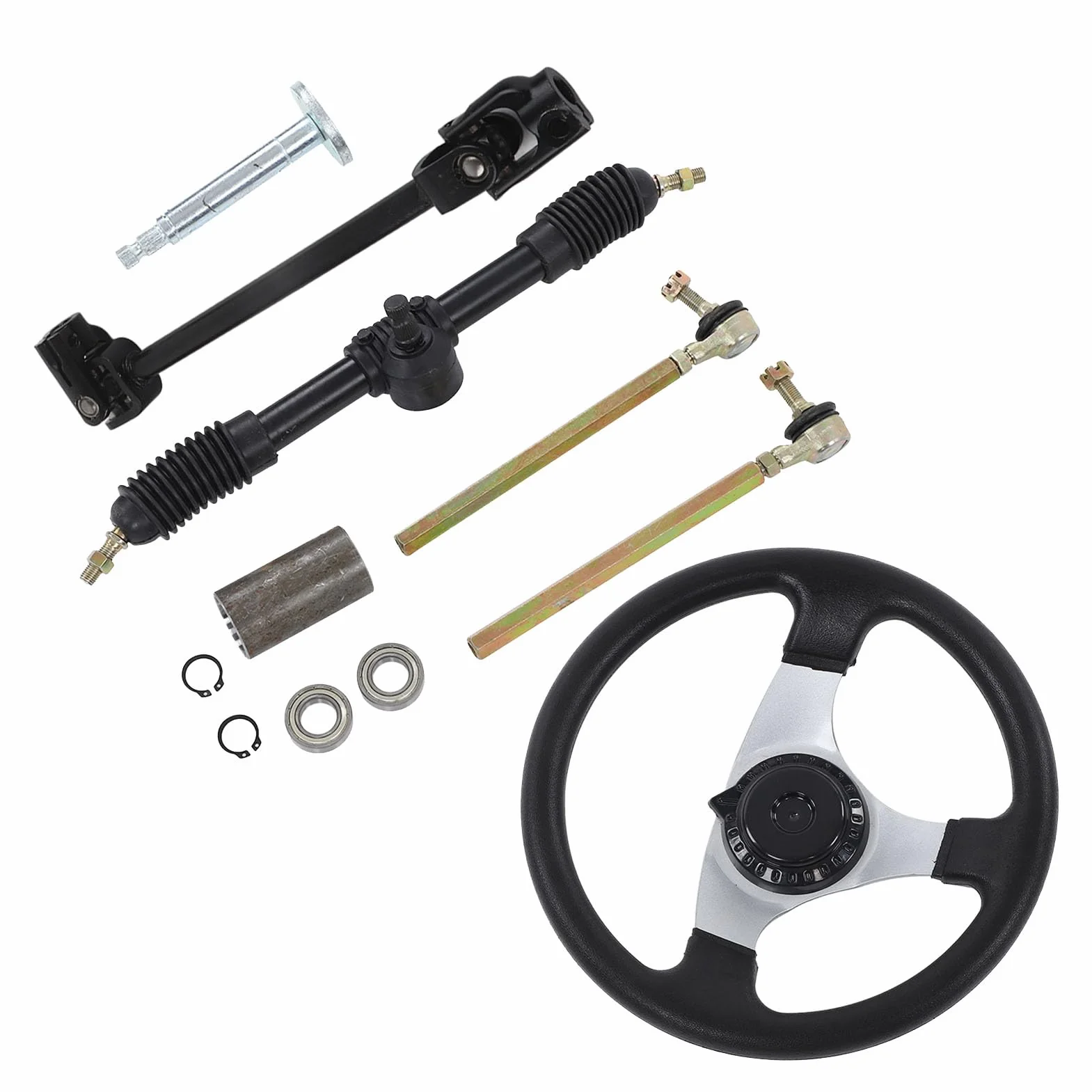 Set di assemblaggio del volante per go kart, kit di volante regolabile da 300 mm di diametro con albero del cremagliera del tirante per motori da 150 ‑250 ATV UTV Quad