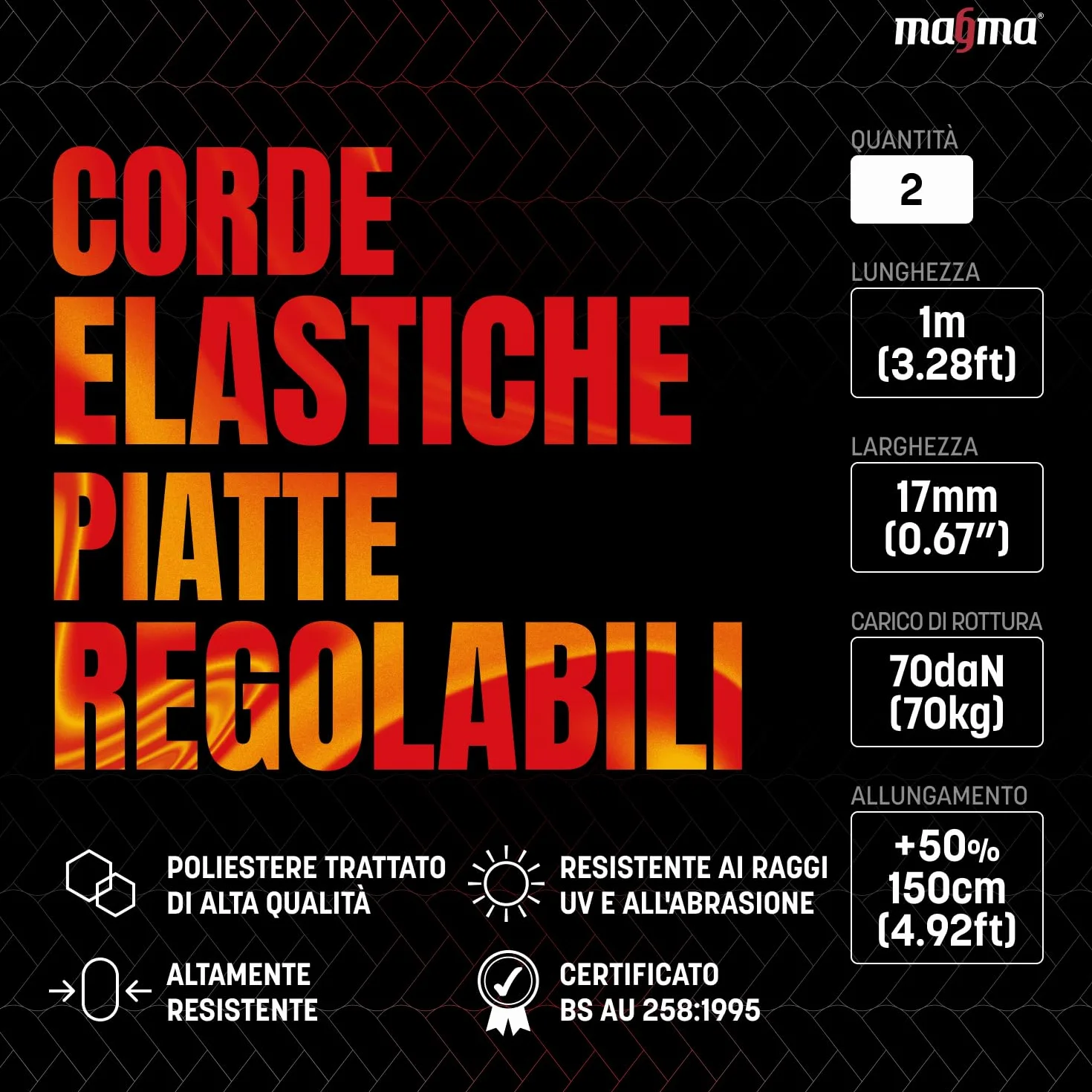 MAGMA Corda Elastica Piatta con Ganci Extra Forte Resistente per Campeggio Bagaglio Portapacchi Barca Auto