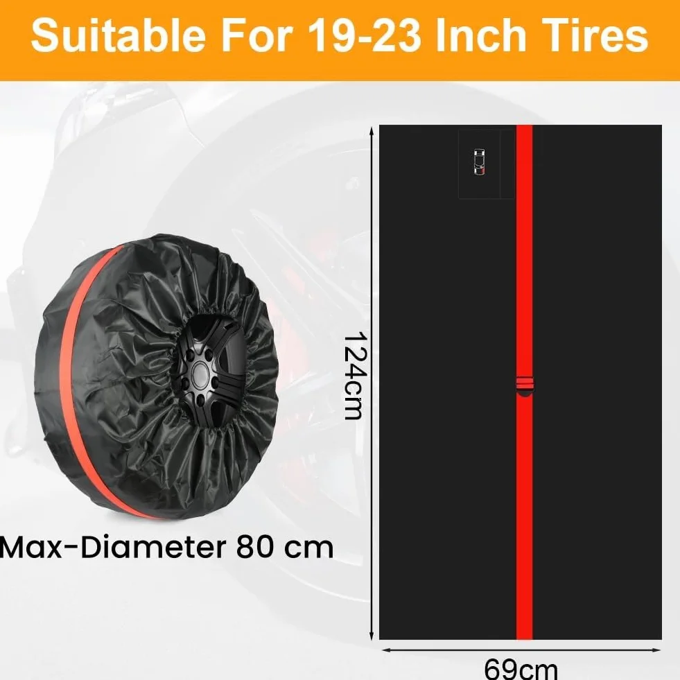 Set di 4 Borse Impermeabili per Pneumatici Auto, Copertura Protettiva in PU, Diametro 80 cm, 19-23 Pollici Nero